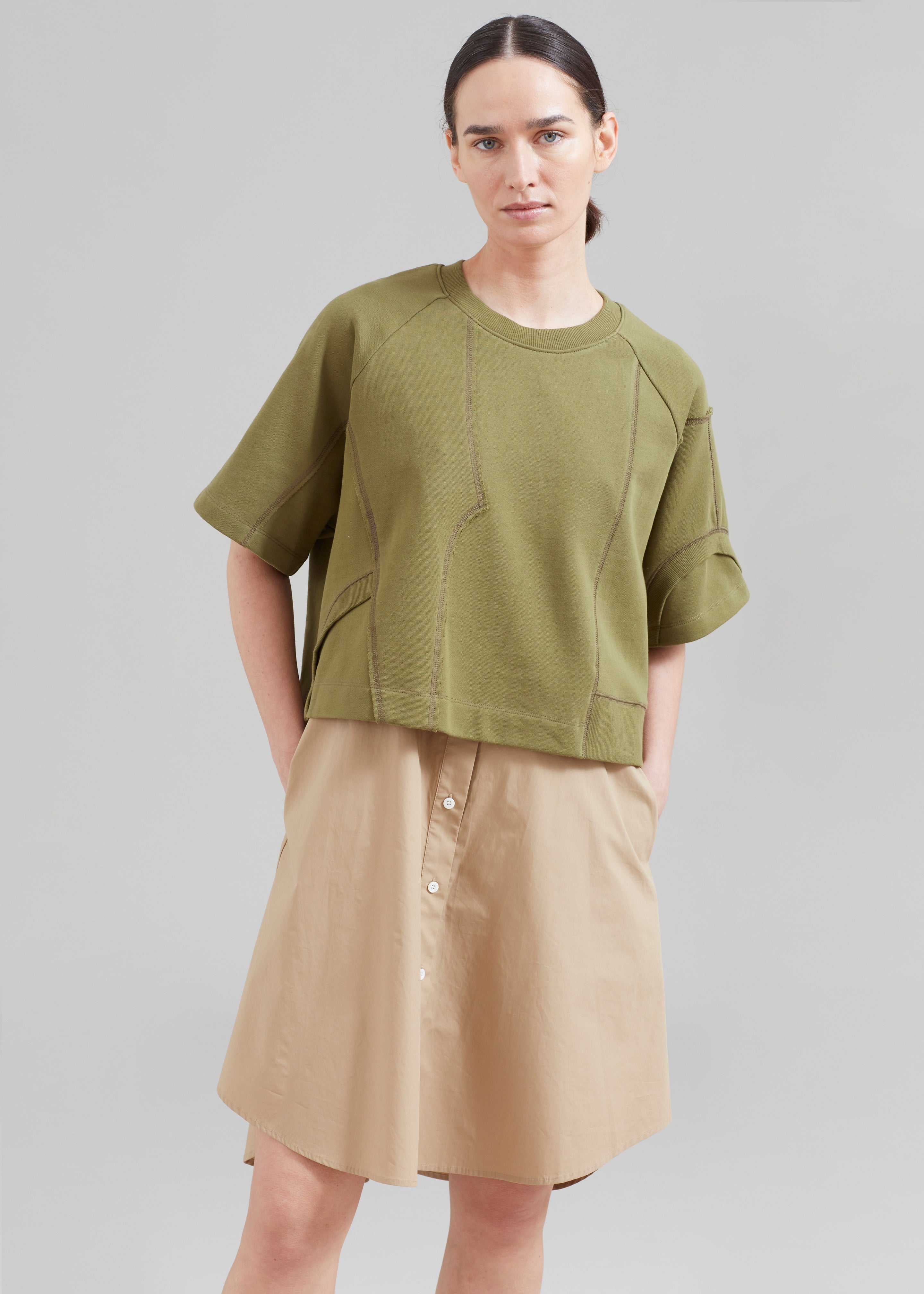 3.1 Phillip Lim Patched Sweatshirt Combo Dress - Olive Multi