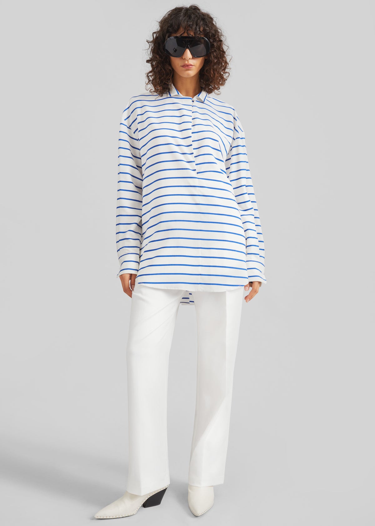 Picos Shirt Dress - White/Blue Stripe - 6