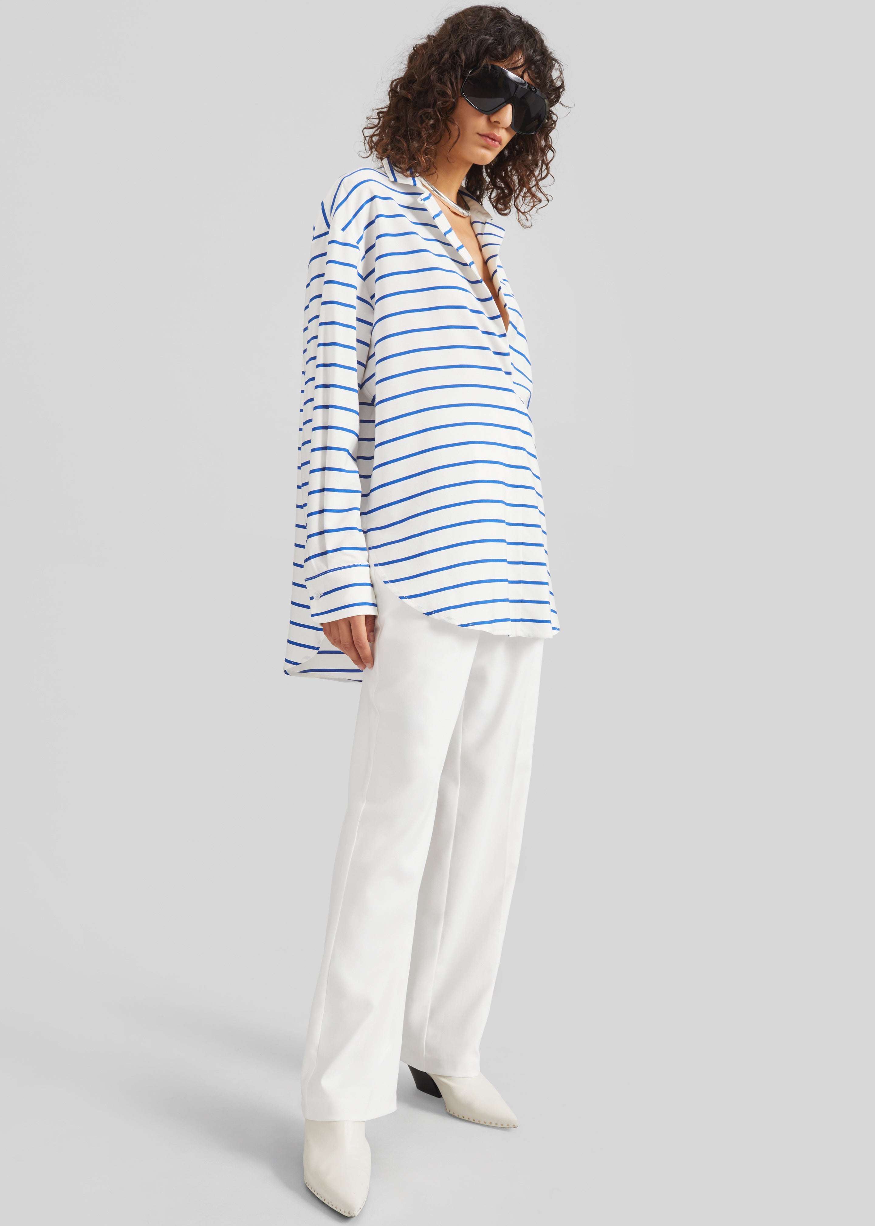 Picos Shirt Dress - White/Blue Stripe - 4