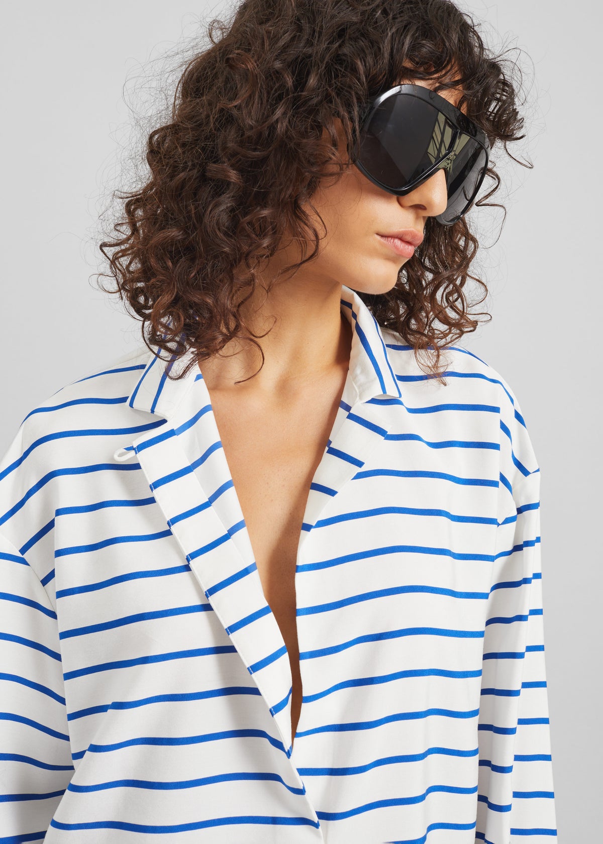 Picos Shirt Dress - White/Blue Stripe - 2