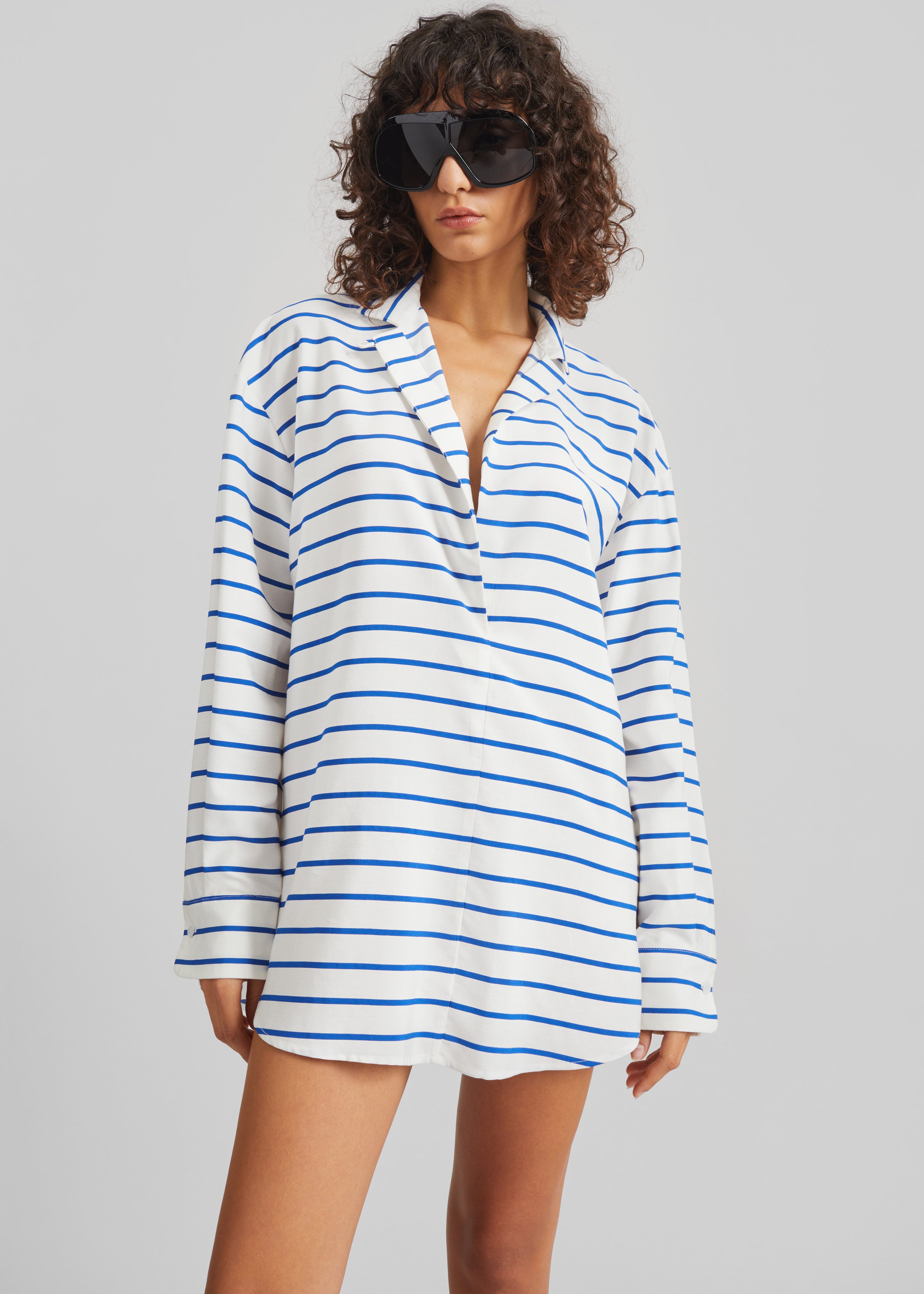 Picos Shirt Dress - White/Blue Stripe - 8