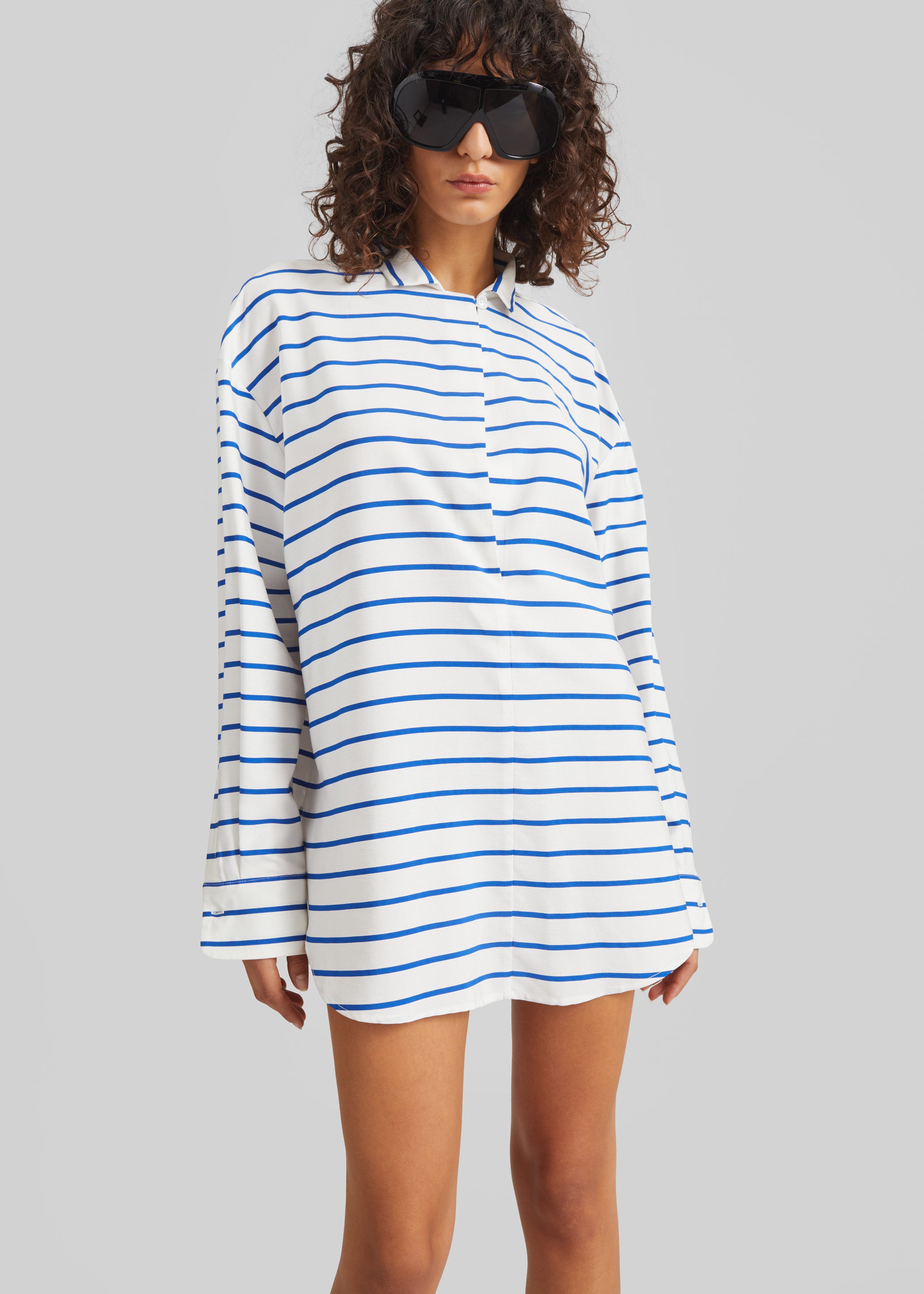 Picos Shirt Dress - White/Blue Stripe - 5