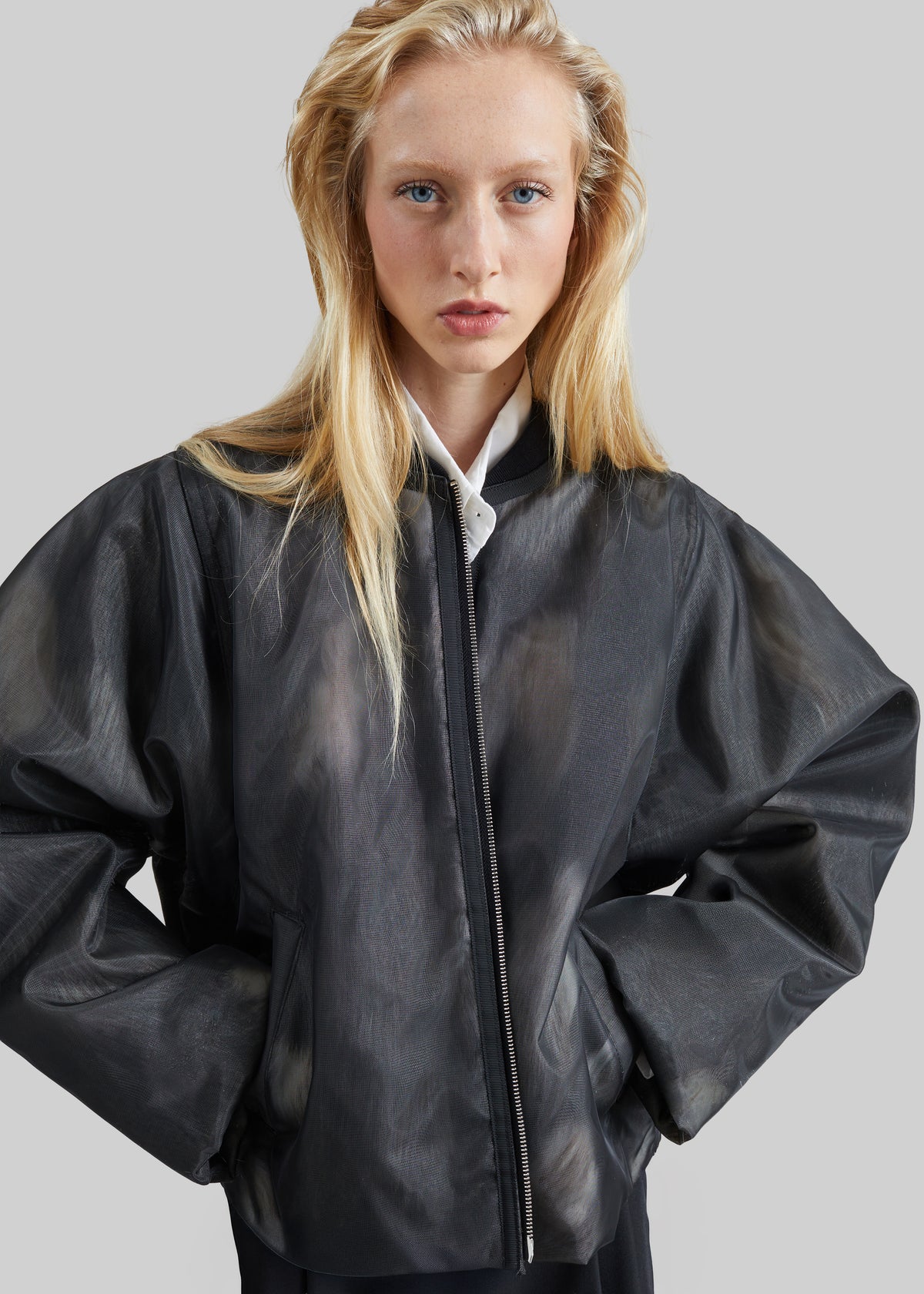 Pietra Fur Mesh Bomber Jacket - Grey