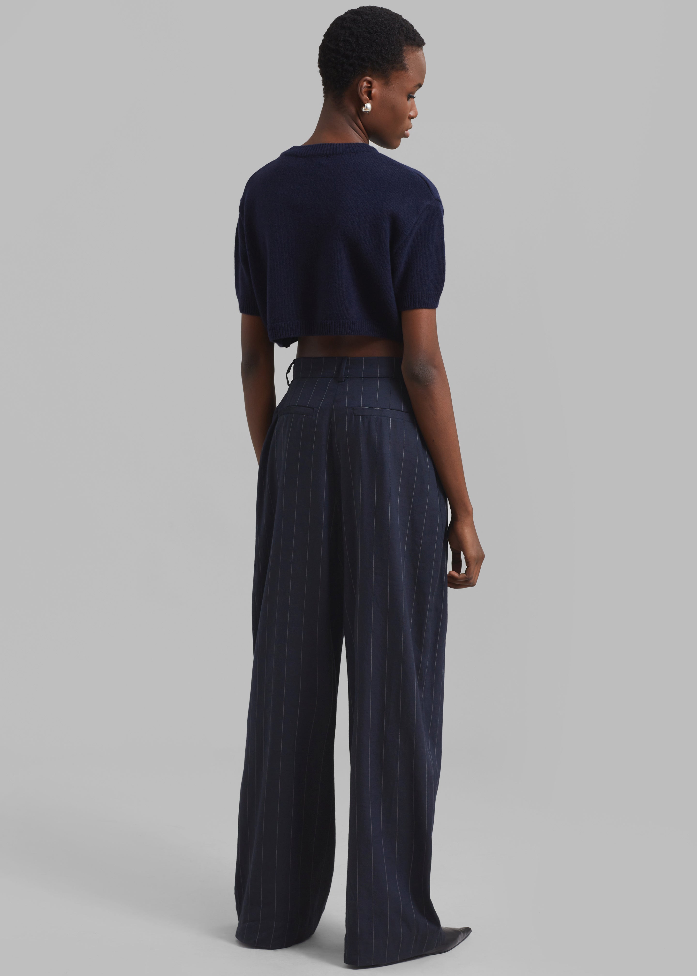 Piper Pleated Trousers - Navy/Beige Pinstripe