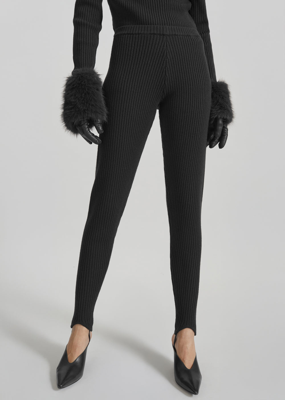 Piuma Knit Stirrup Leggings - Black - 1