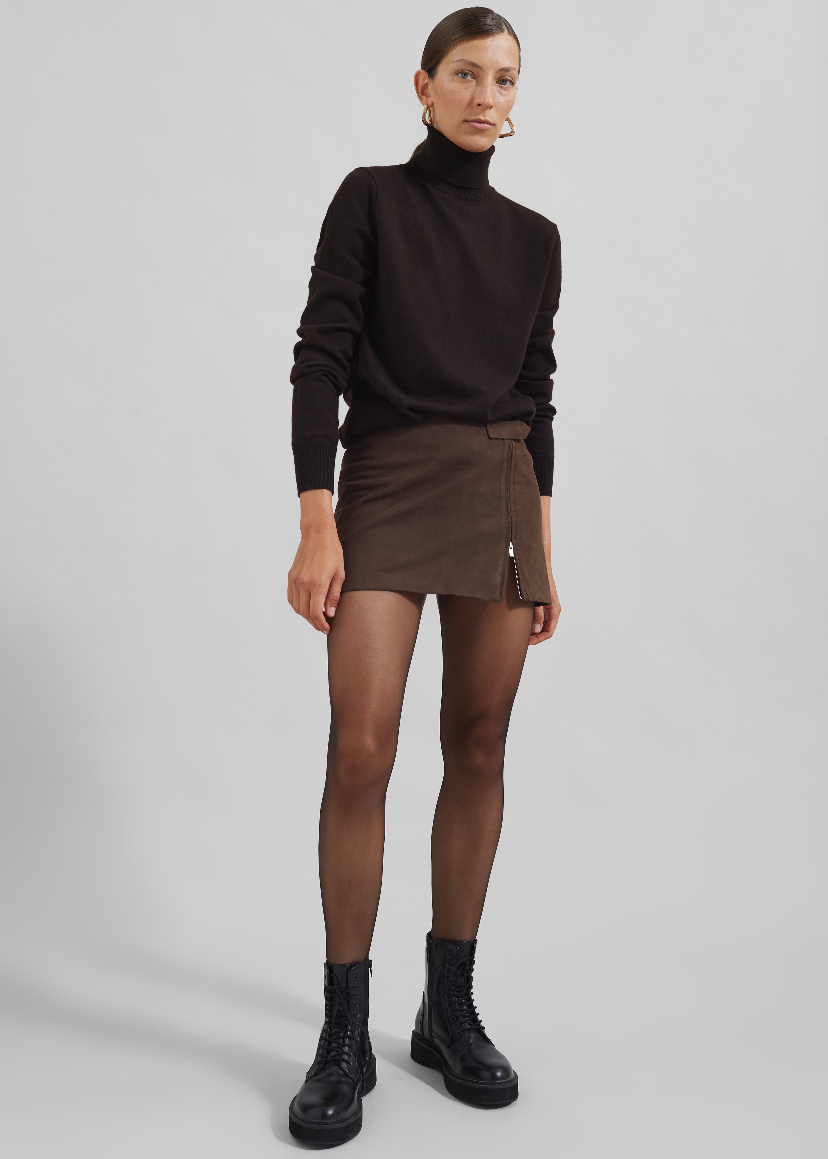 Polly Faux Suede Mini Skirt - Brown - 4