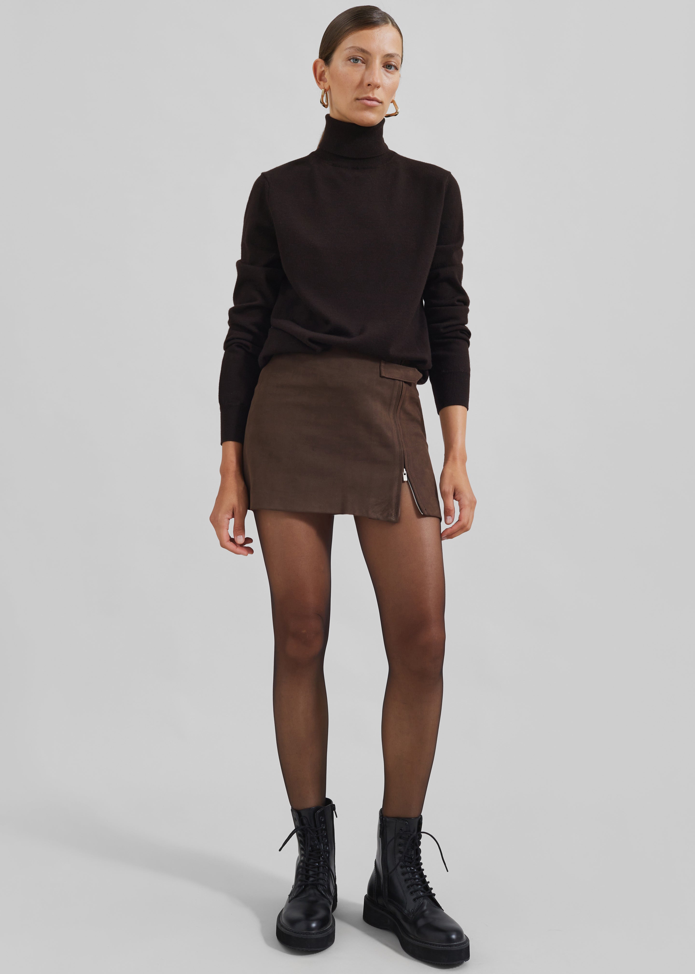 Polly Faux Suede Mini Skirt - Brown - 6