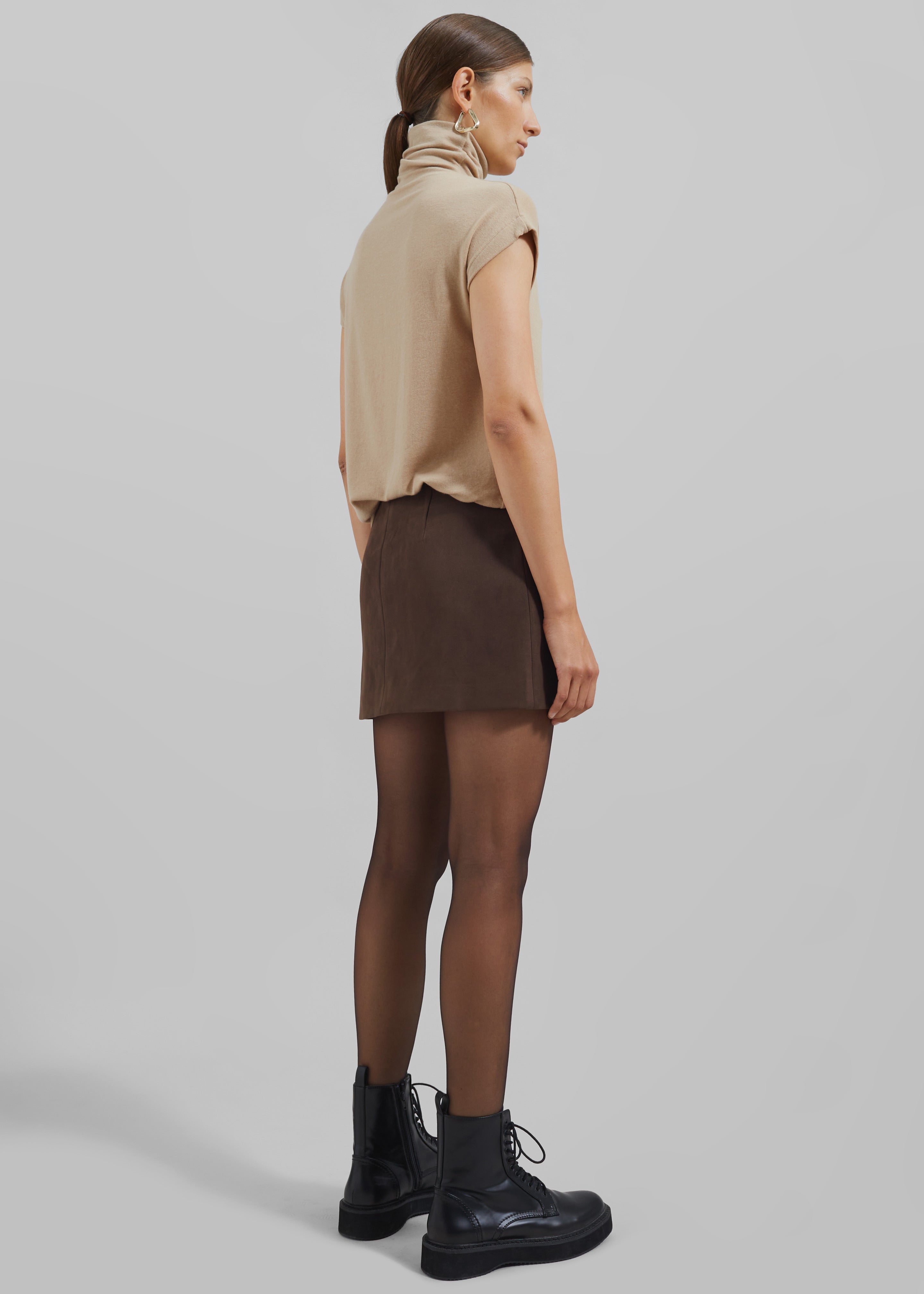 Polly Faux Suede Mini Skirt - Brown - 8