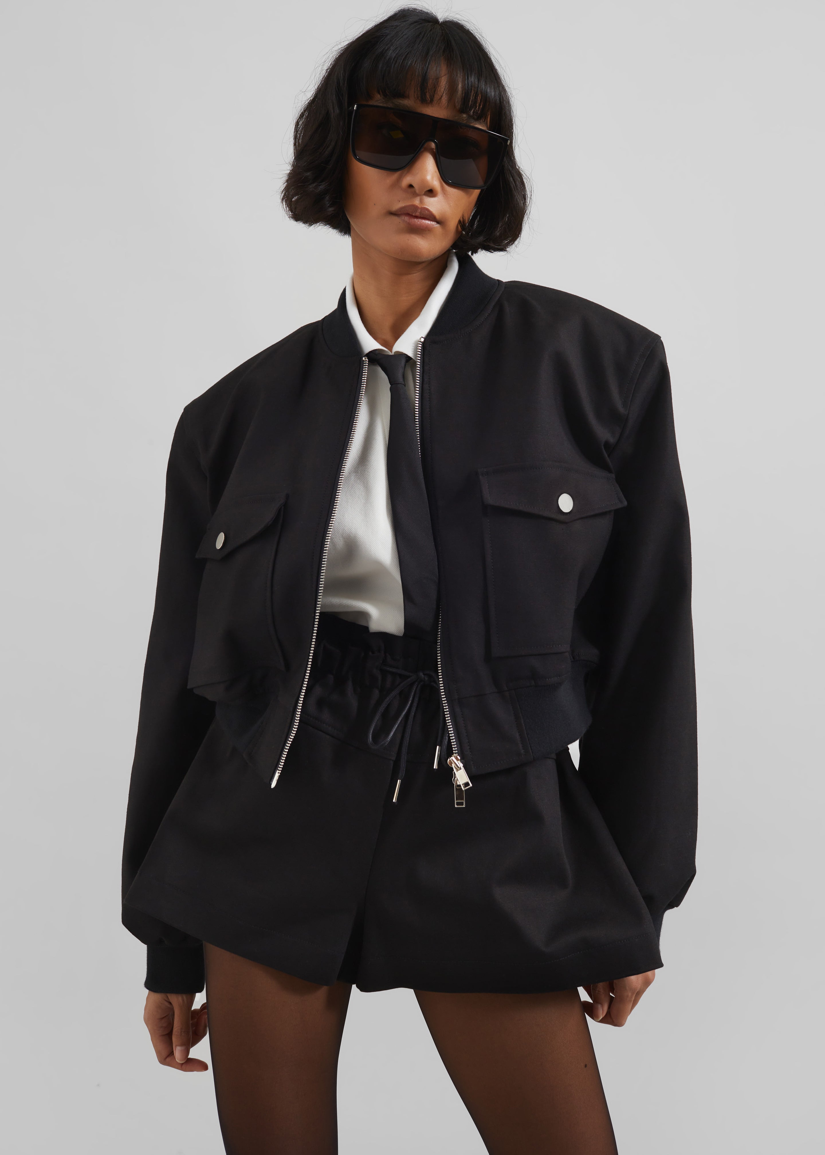 Pomona Crop Bomber Jacket - Black - 6