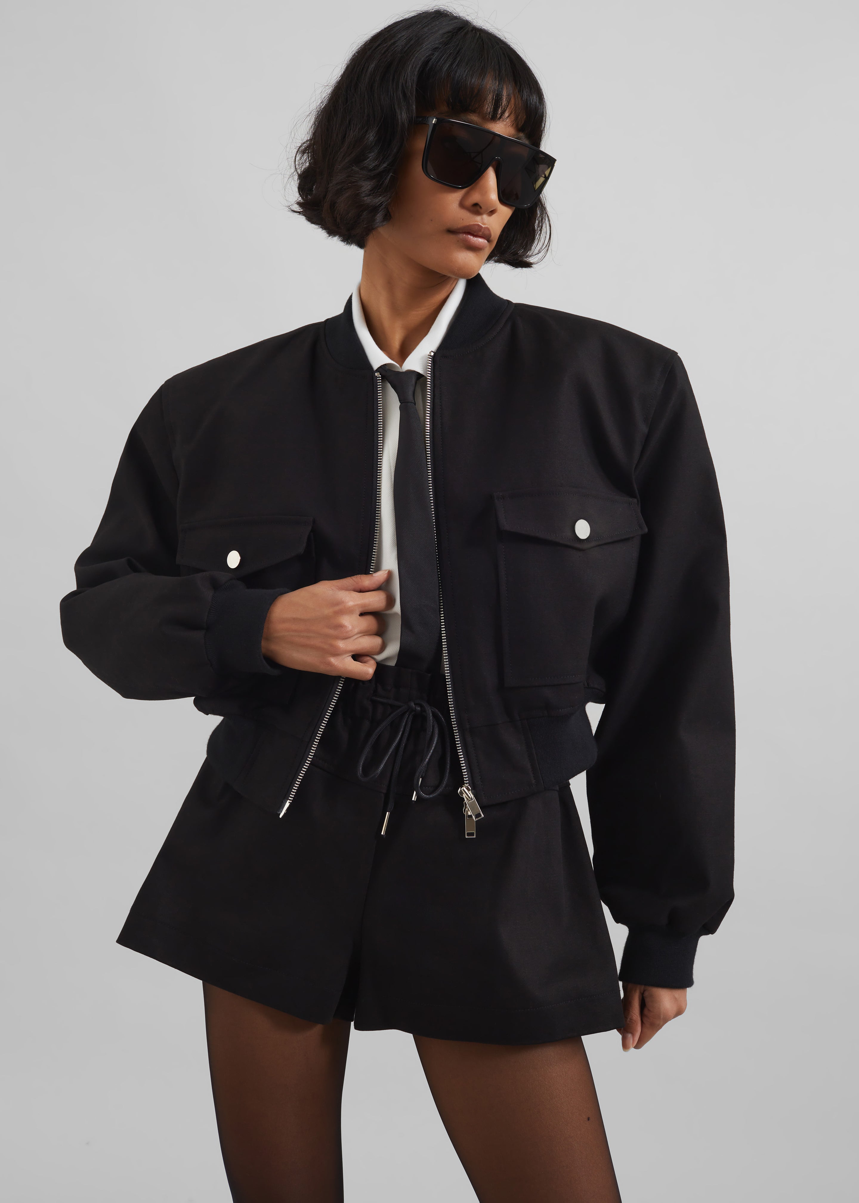 Pomona Crop Bomber Jacket - Black - 3