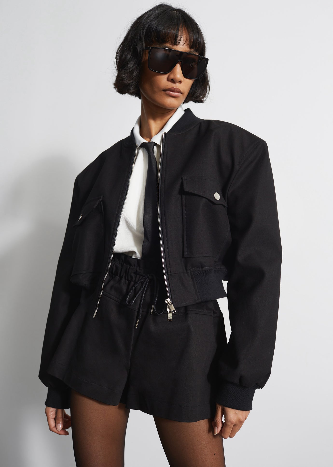 Pomona Crop Bomber Jacket - Black