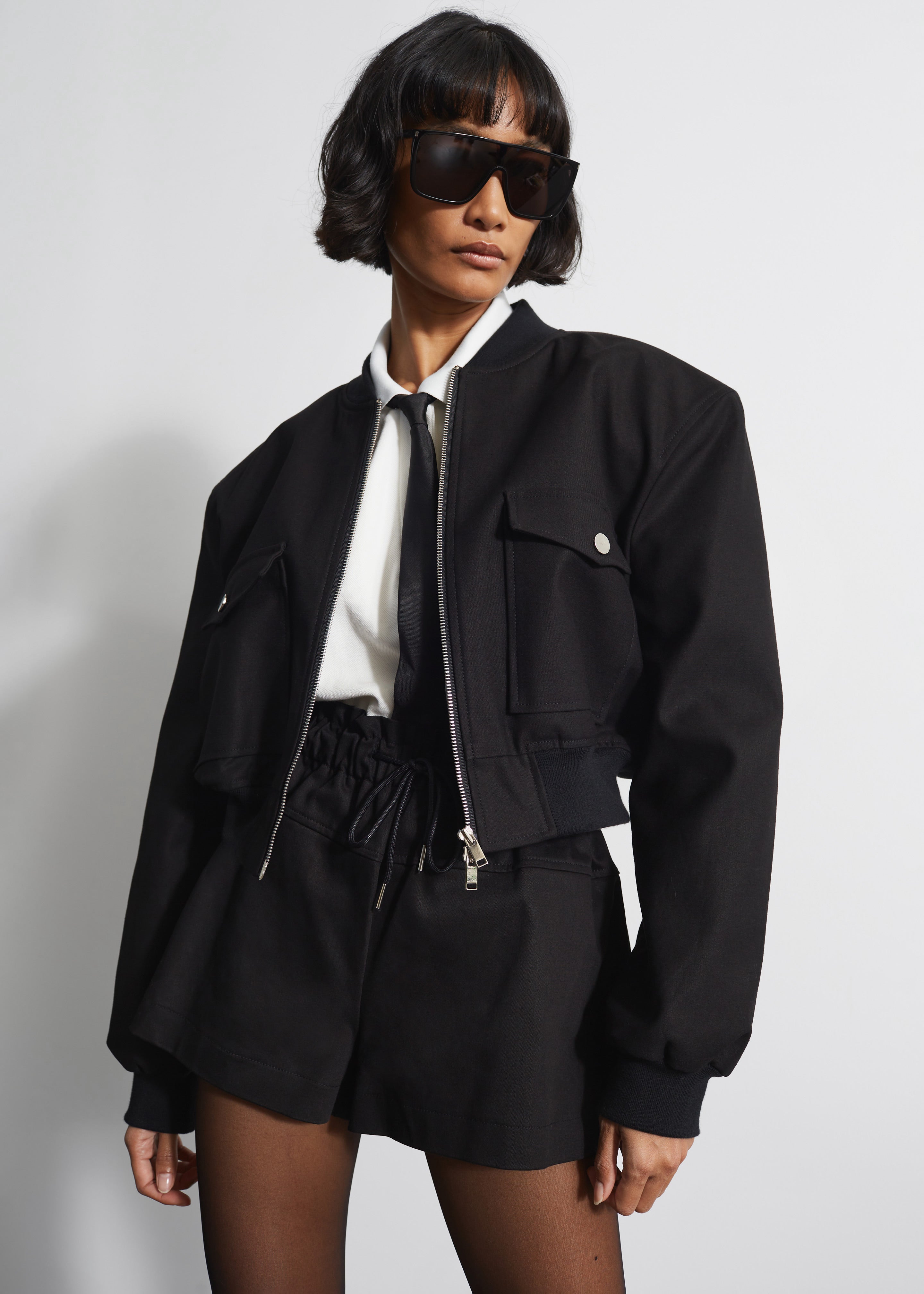 Pomona Crop Bomber Jacket - Black - 1