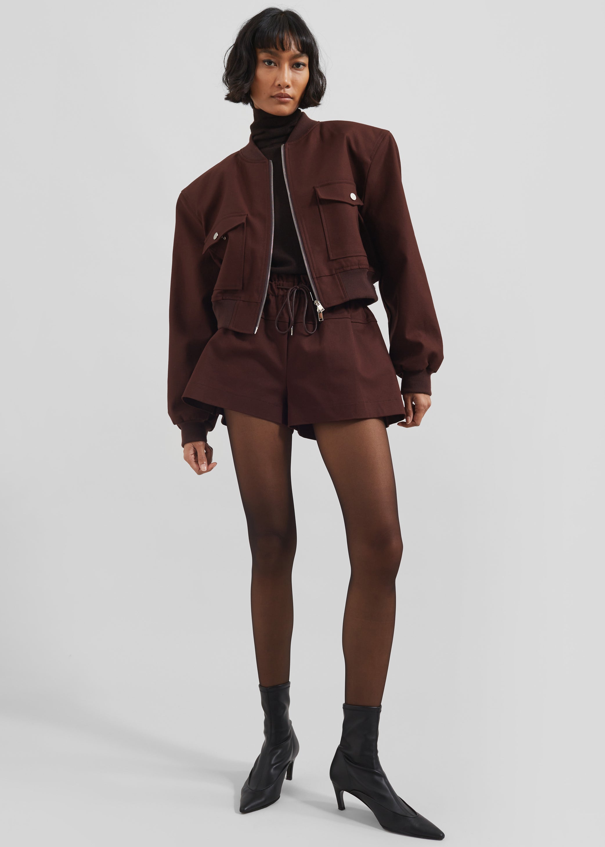 Shop the look image for Pomona Crop Bomber Jacket - Burgundy