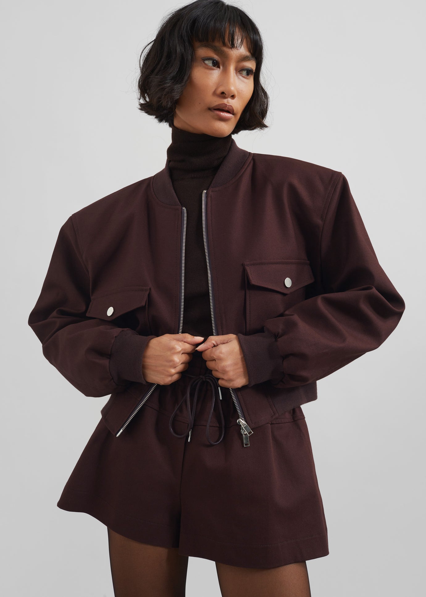 Pomona Crop Bomber Jacket - Burgundy - 1