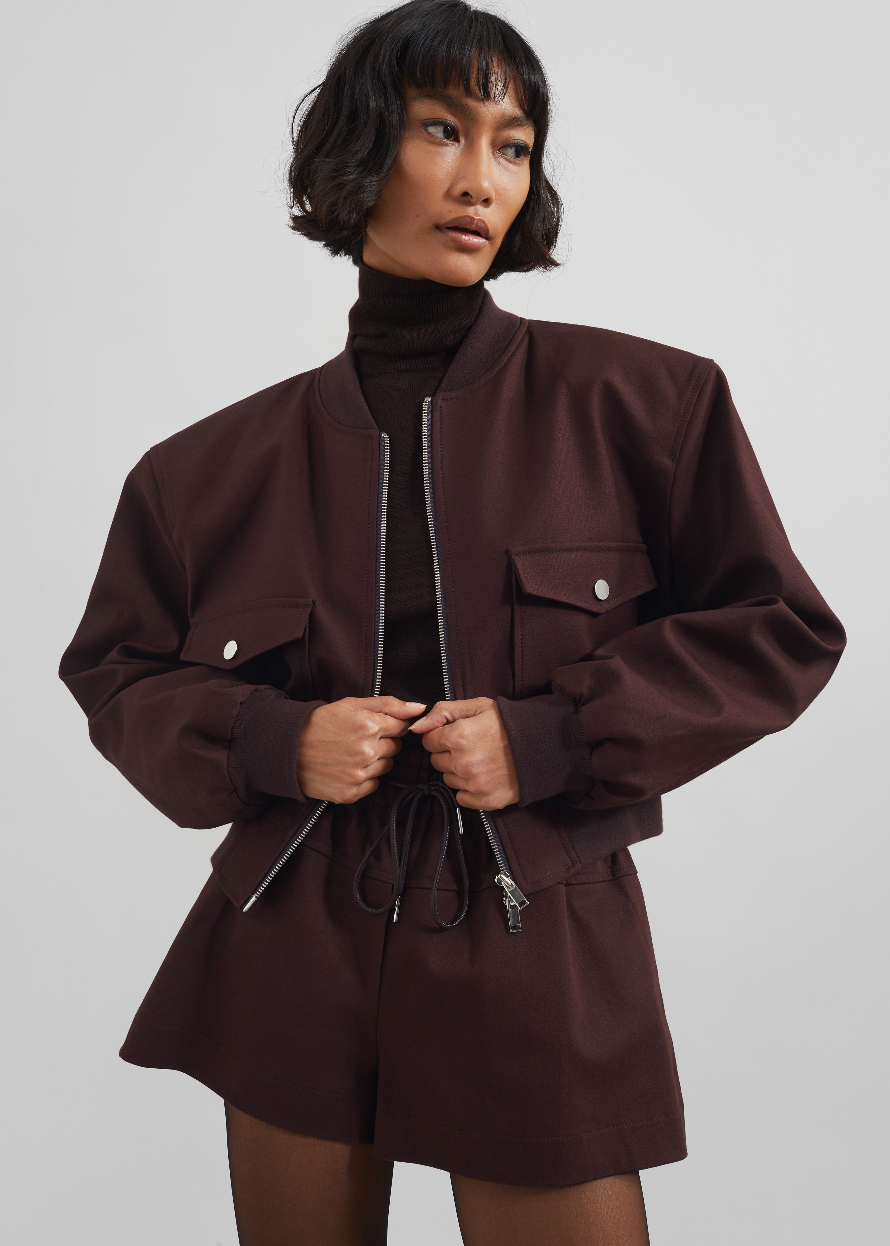 Pomona Crop Bomber Jacket - Burgundy - 2