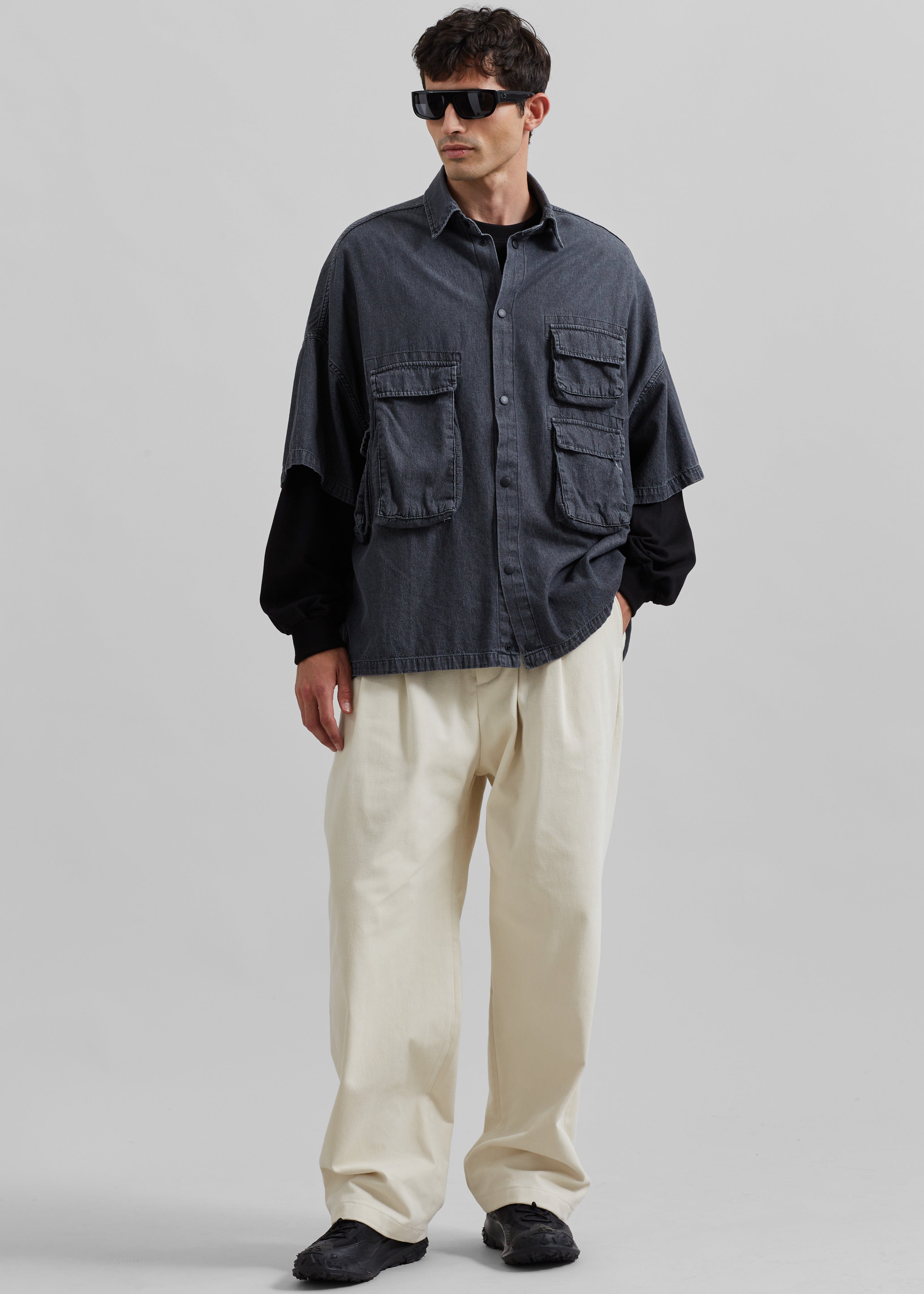 Porter Denim Cargo Shirt - Black Wash - 6