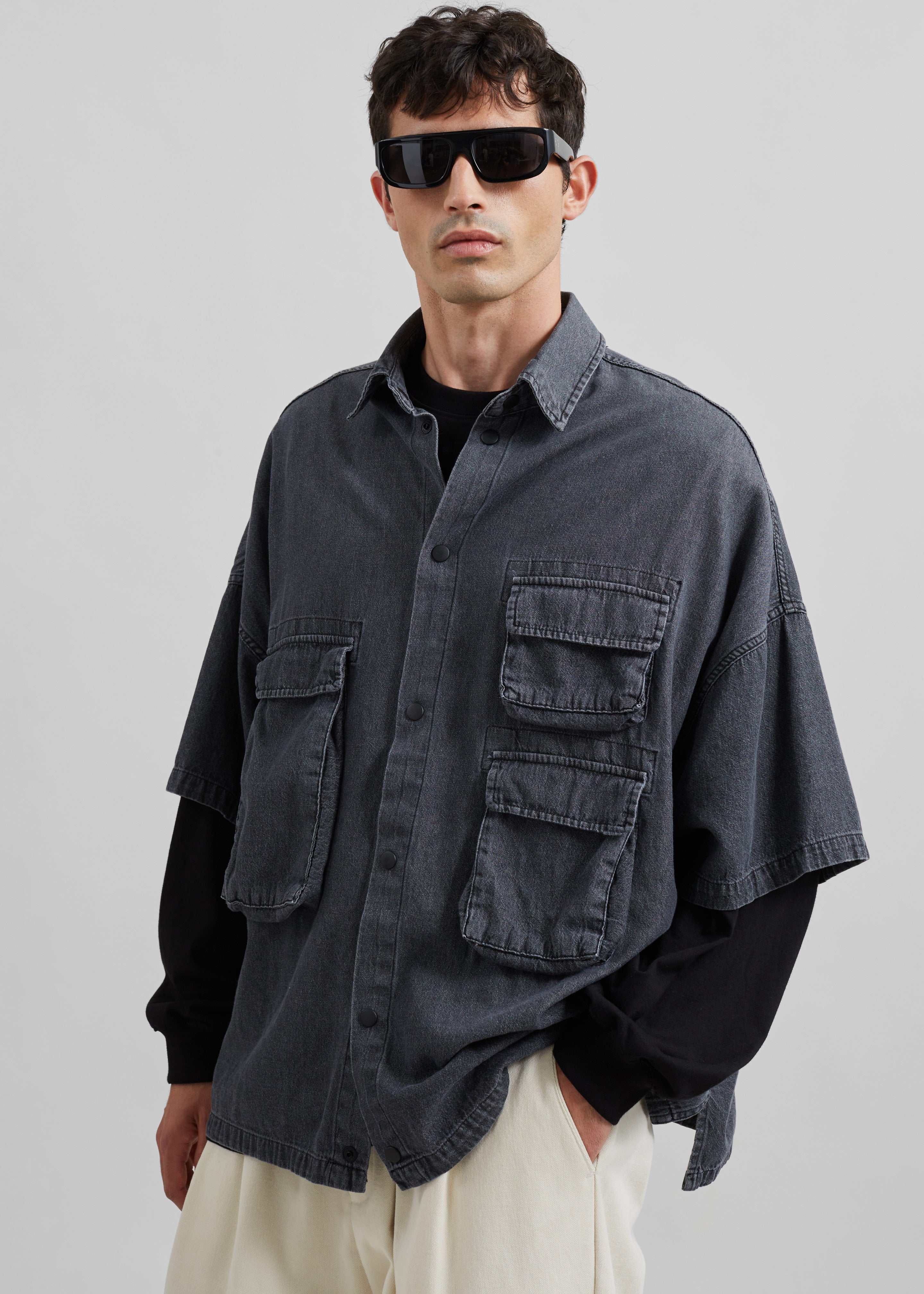 Porter Denim Cargo Shirt - Black Wash - 7