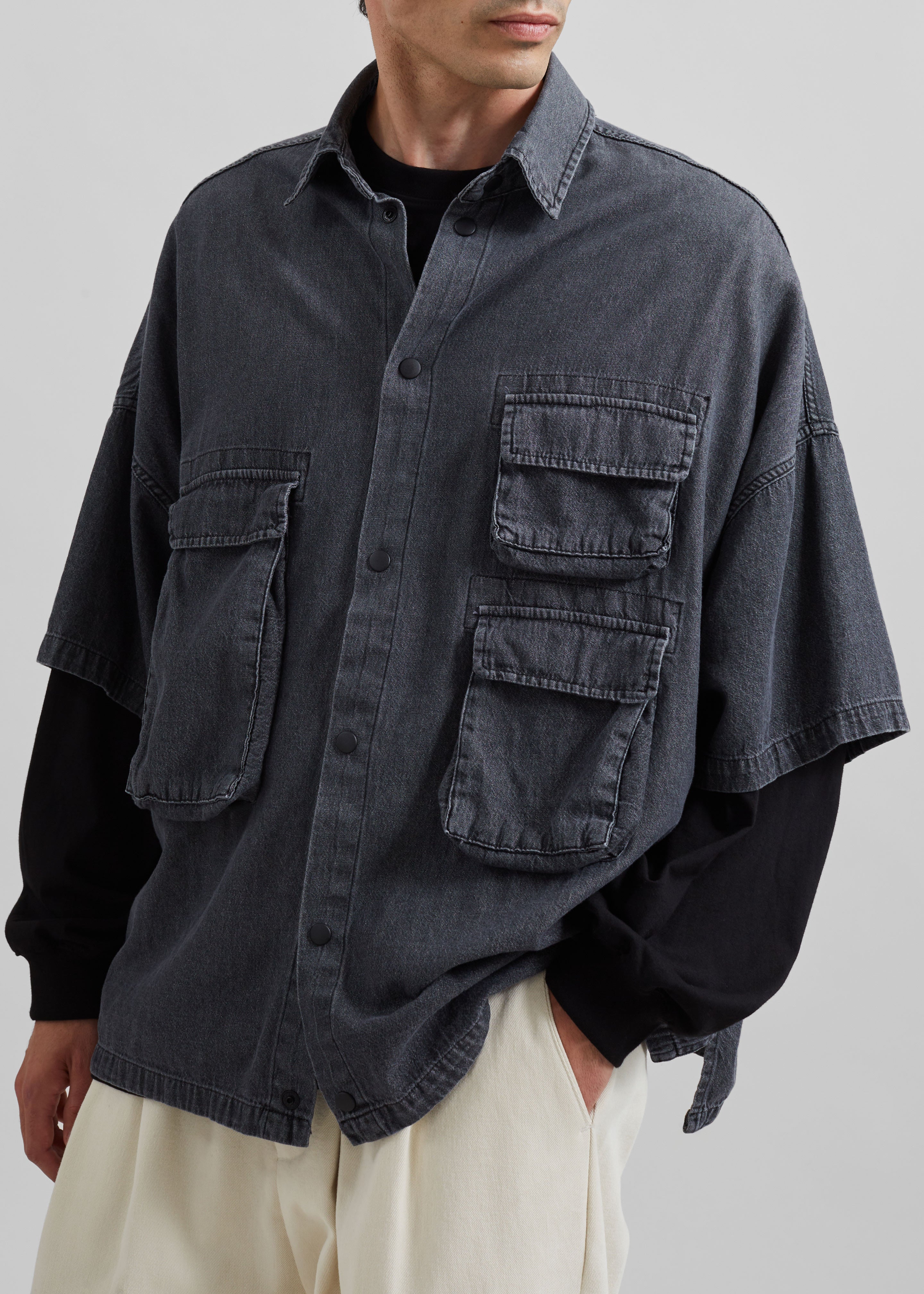 Porter Denim Cargo Shirt - Black Wash - 5