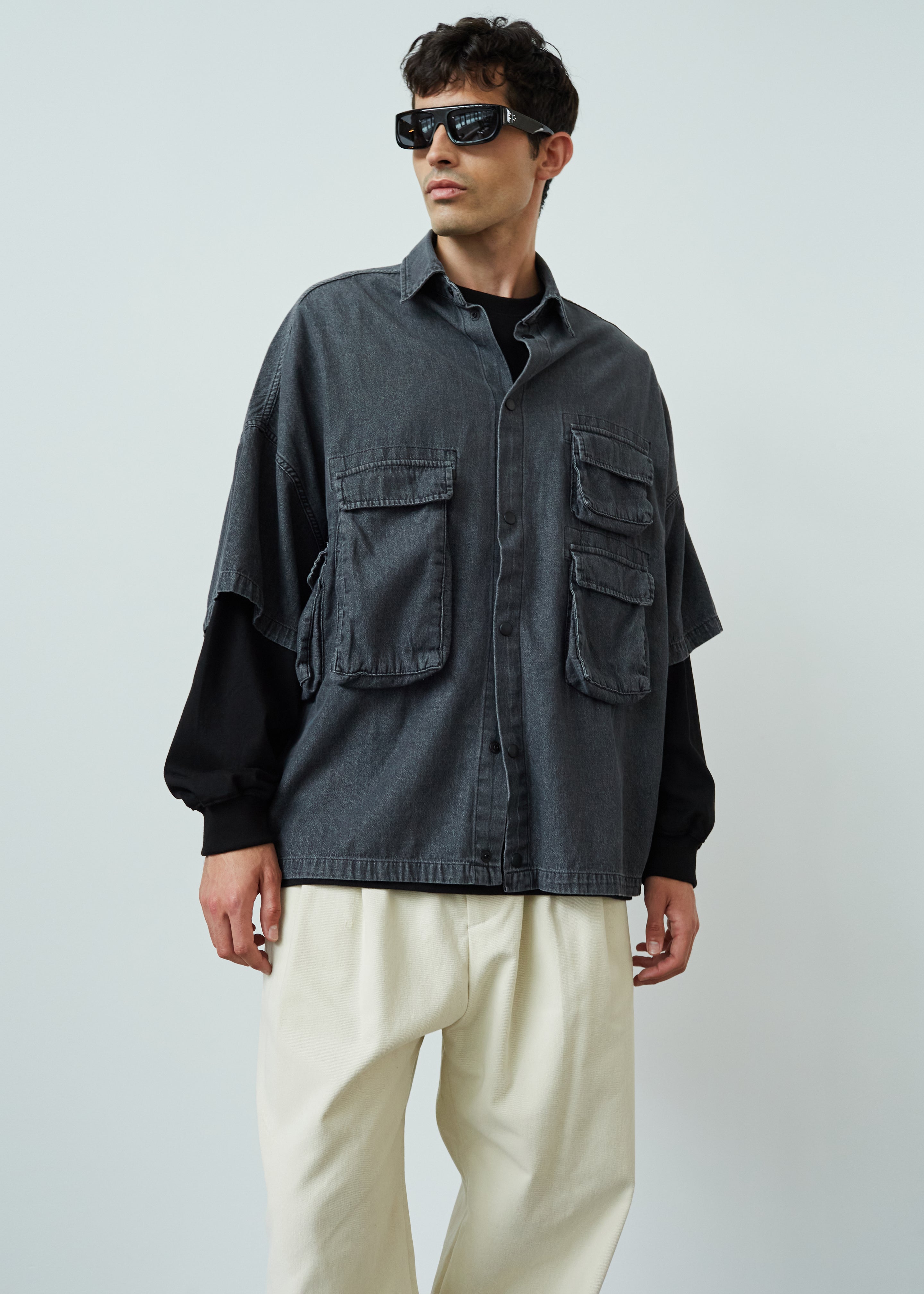 Porter Denim Cargo Shirt - Black Wash - 2