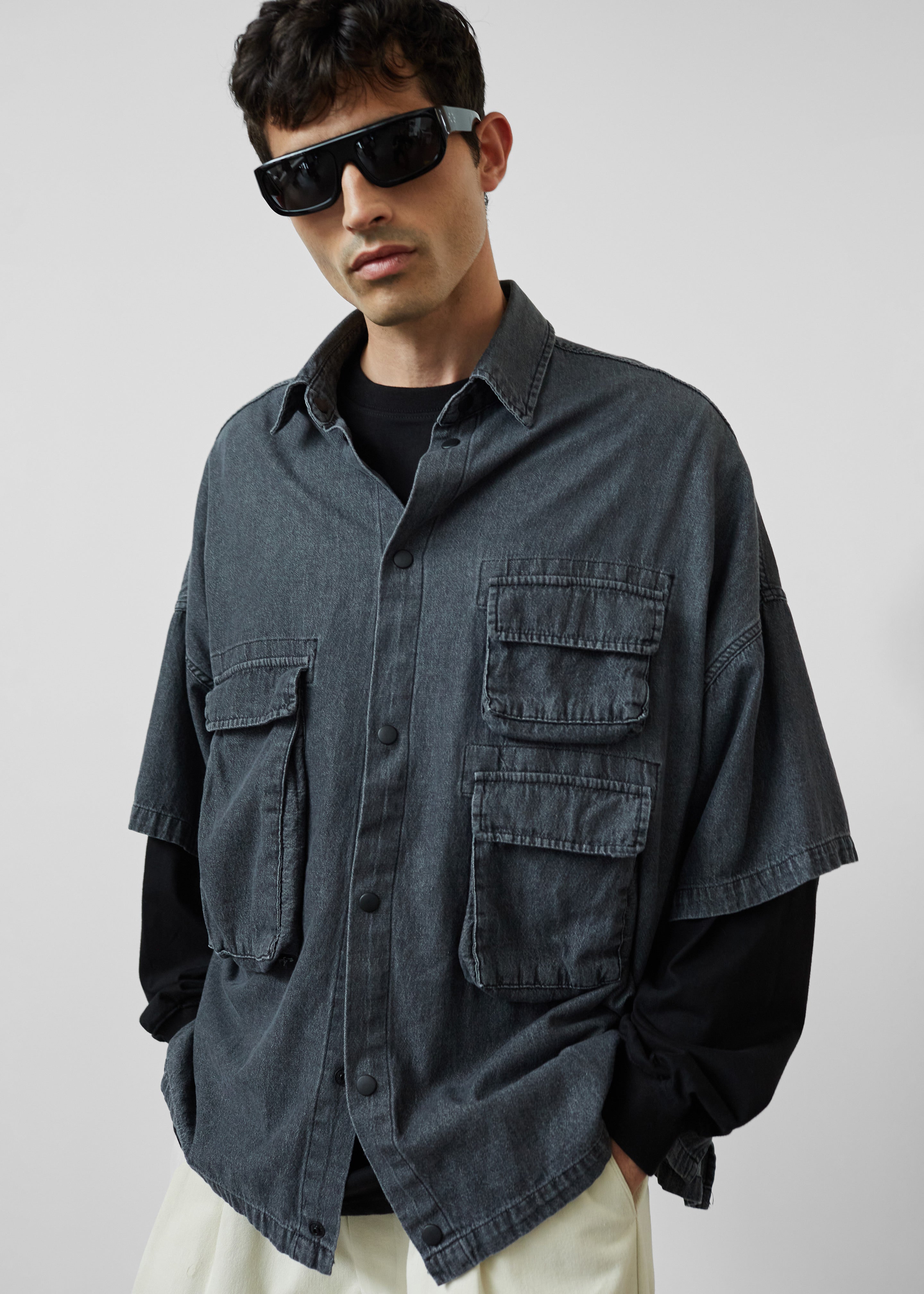 Porter Denim Cargo Shirt - Black Wash - 3