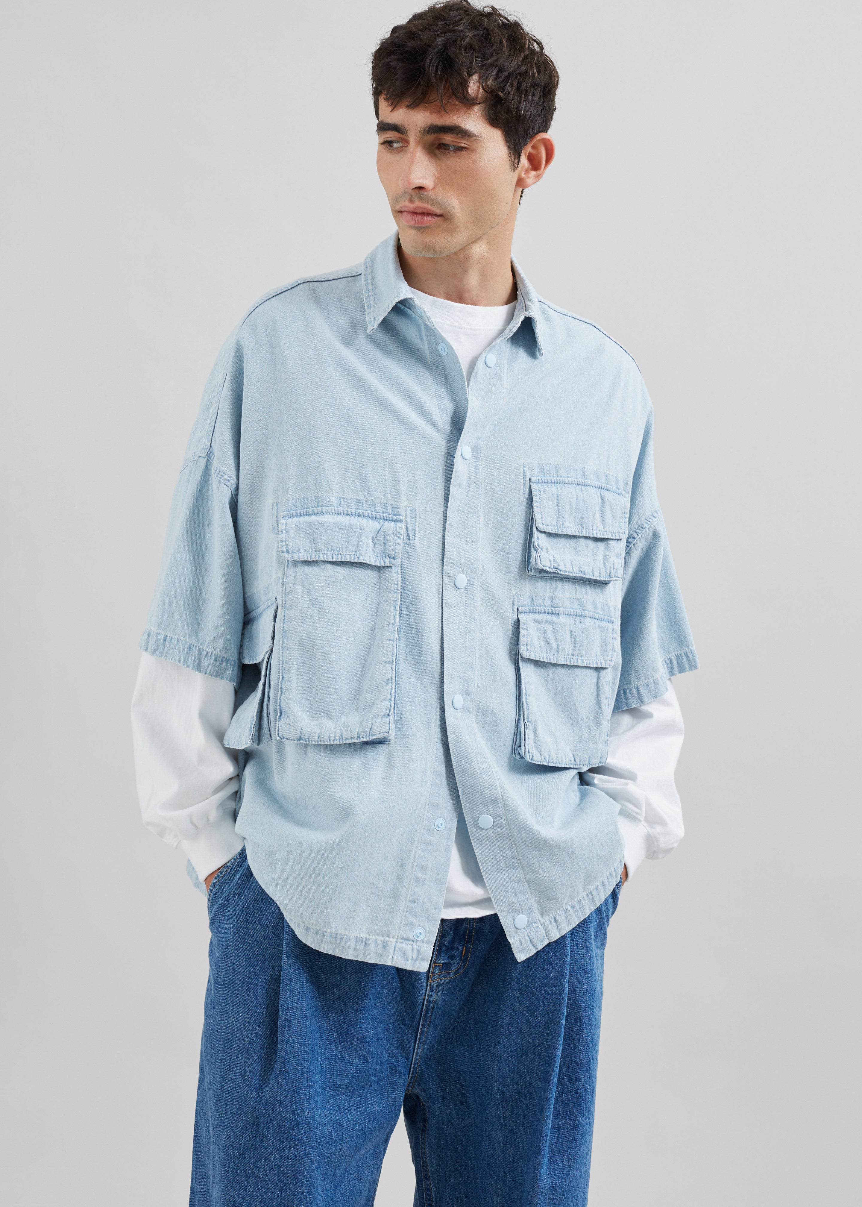 Porter Denim Cargo Shirt - Light Wash - 3