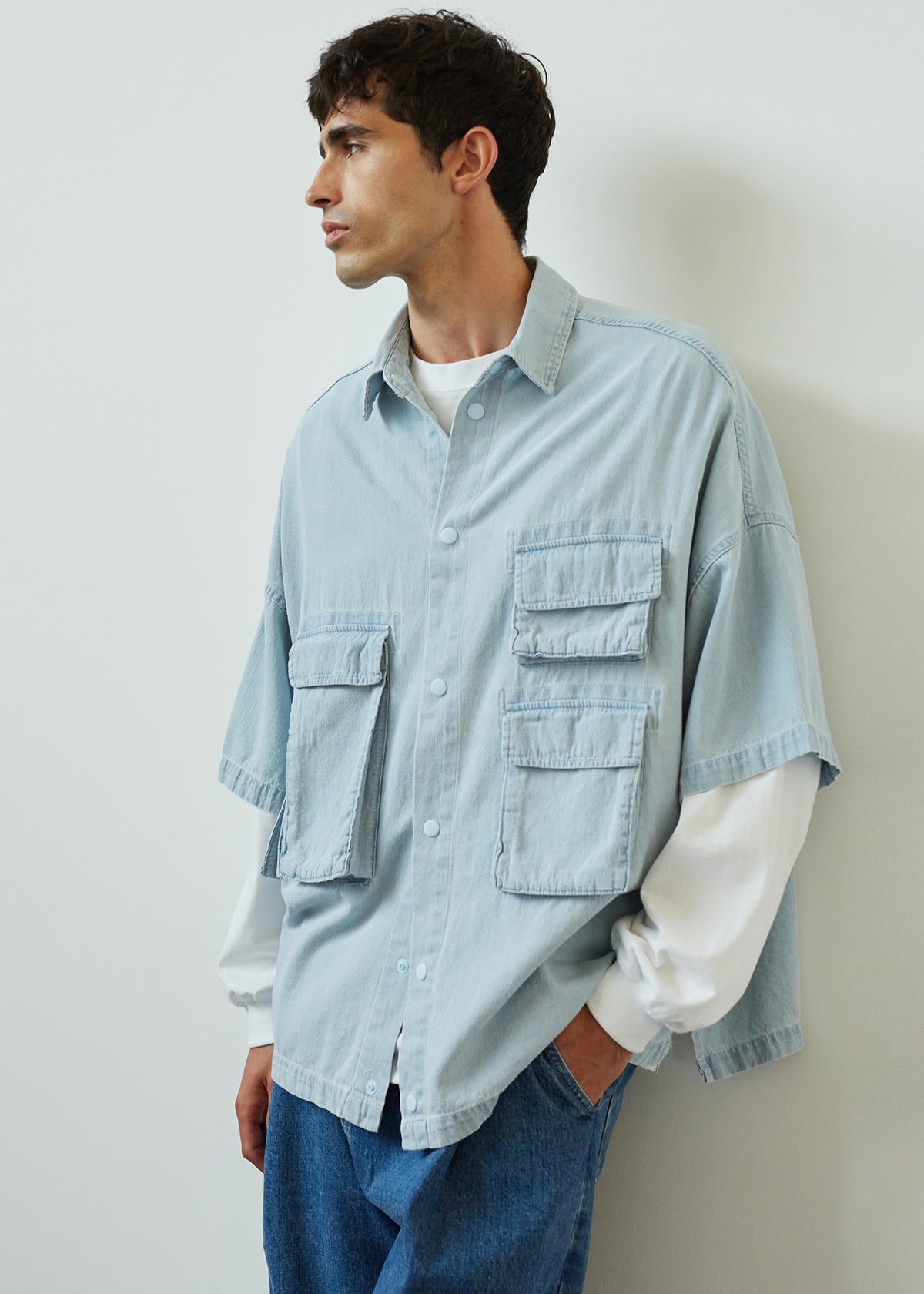 Porter Denim Cargo Shirt - Light Wash