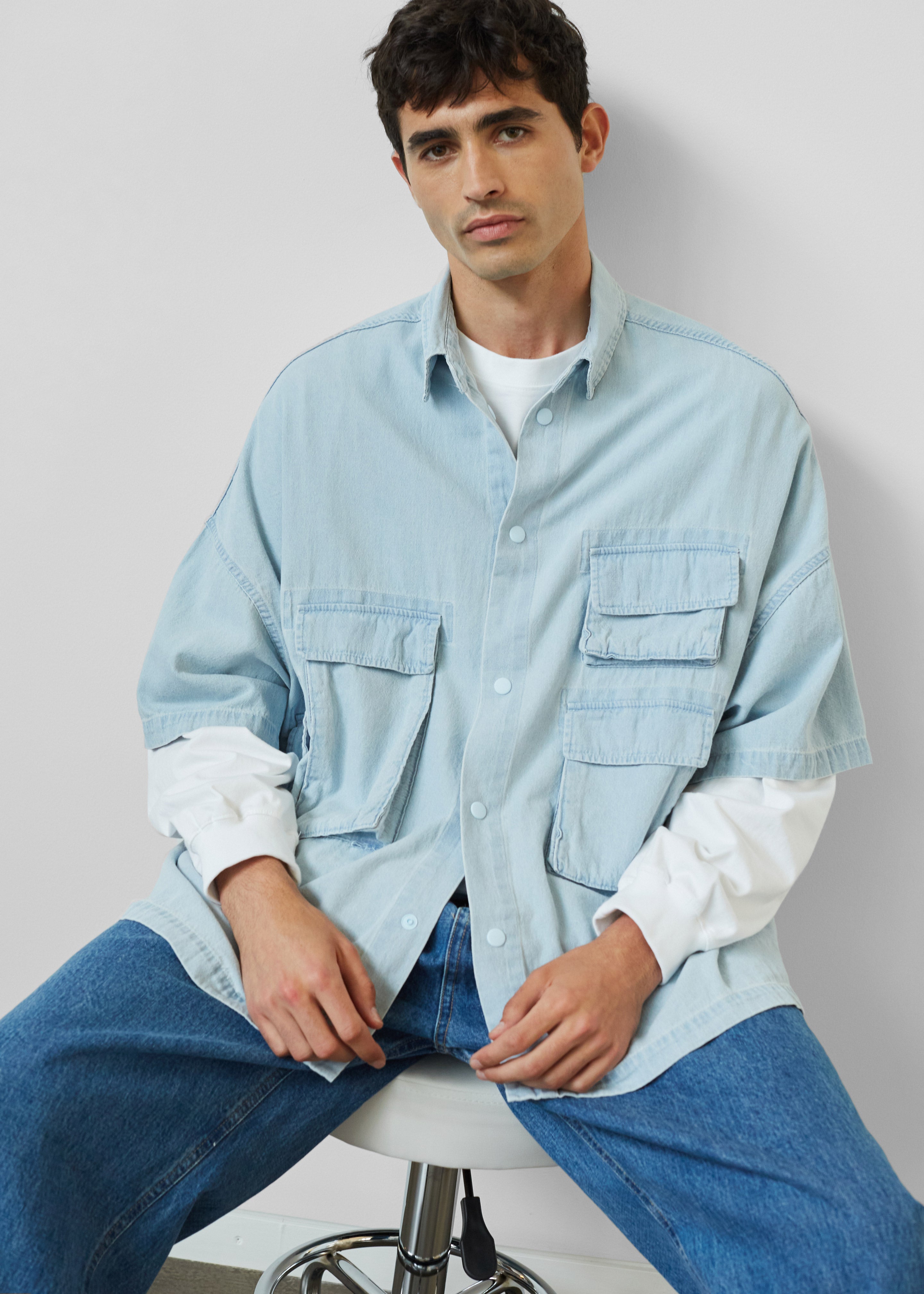 Porter Denim Cargo Shirt - Light Wash - 9