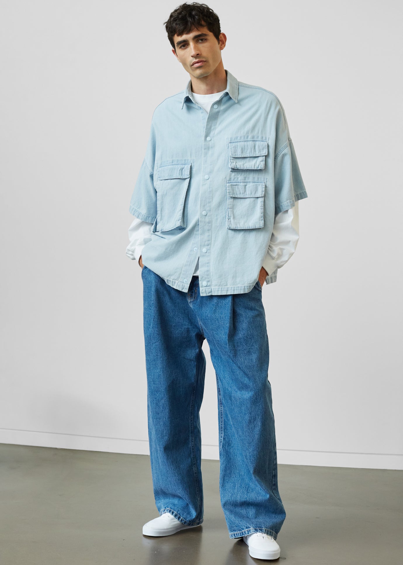 Porter Denim Cargo Shirt - Light Wash