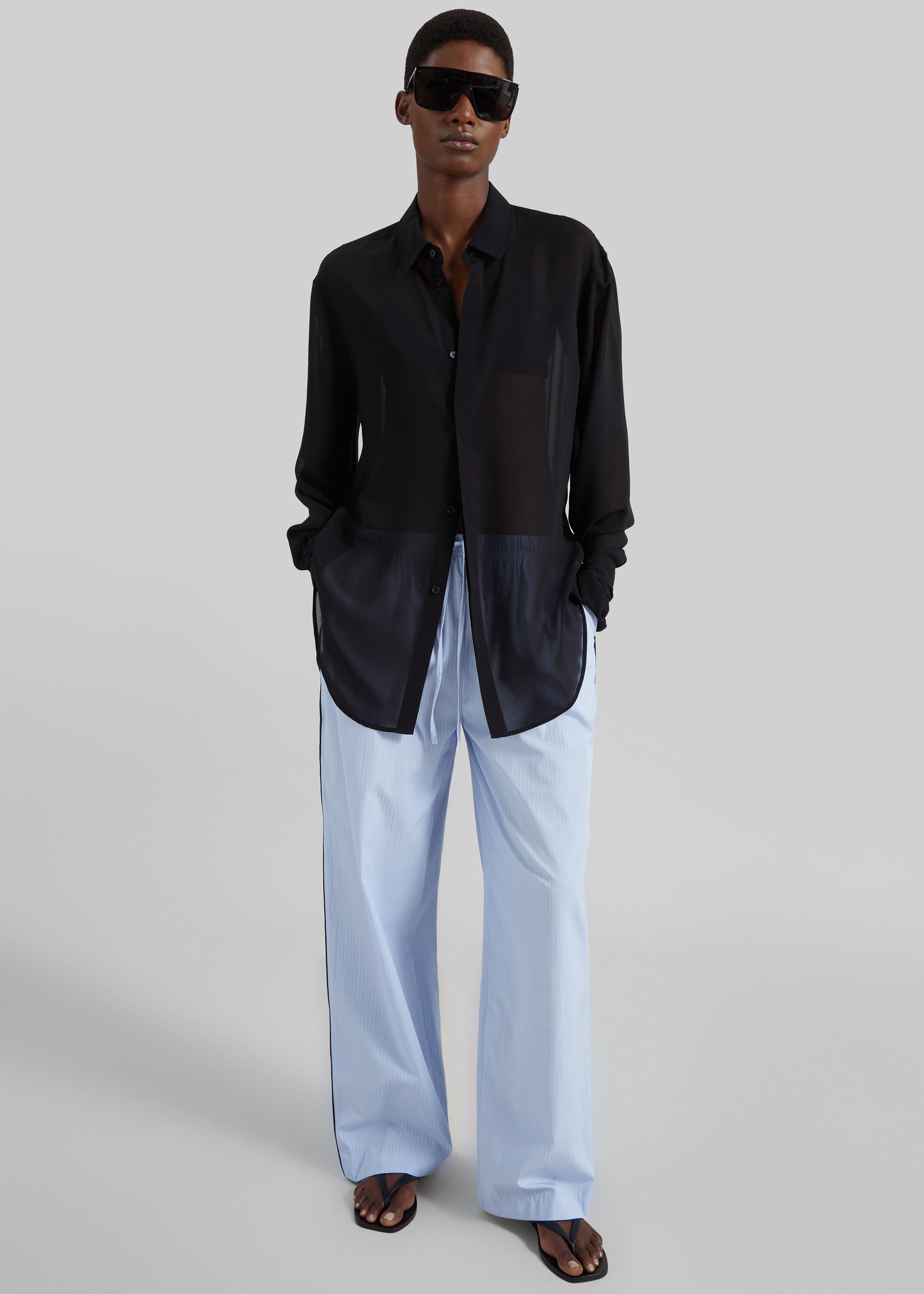 Porto Contrast Piped Pants - Blue/White Stripe - 6