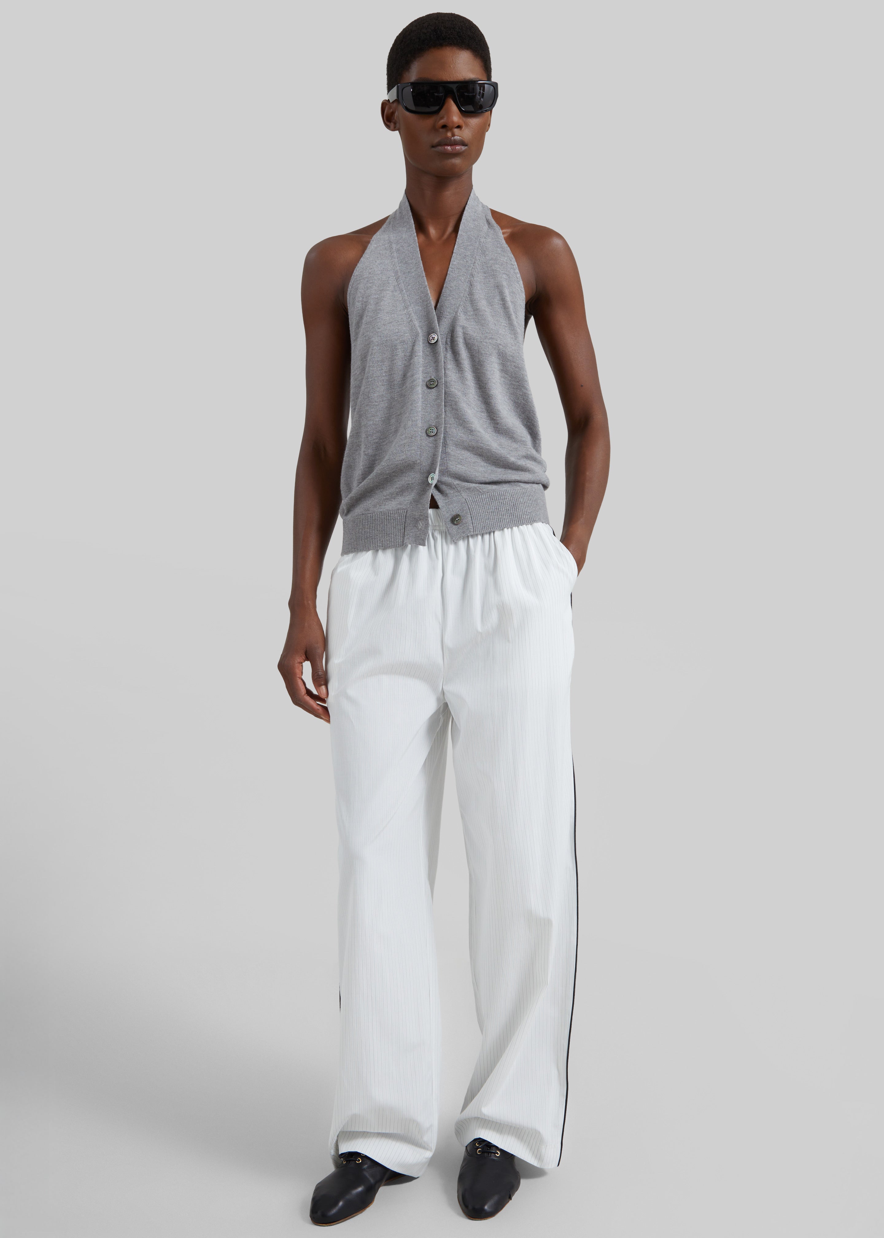 Porto Contrast Piped Pants - White/Black Stripe - 6