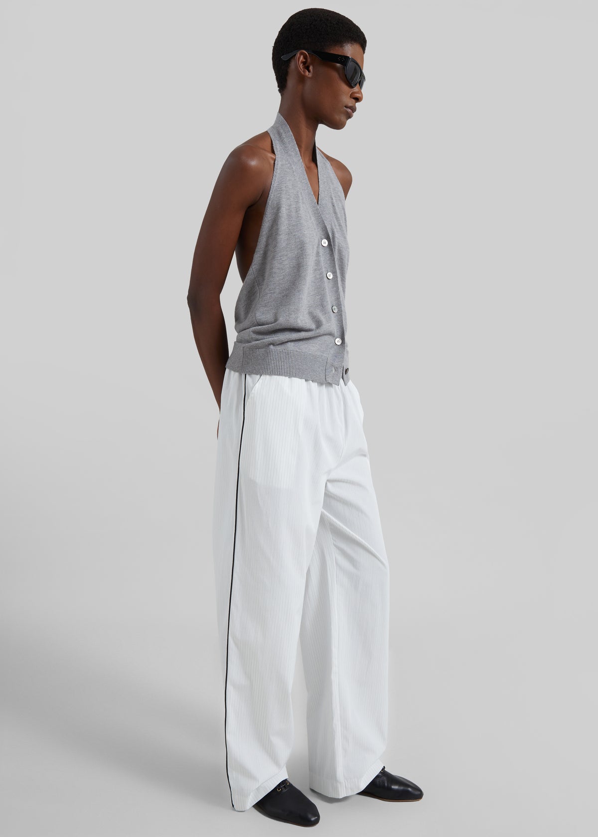 Porto Contrast Piped Pants - White/Black Stripe - 1