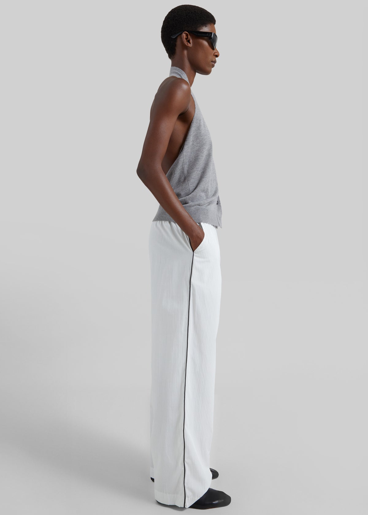 Porto Contrast Piped Pants - White/Black Stripe - 5