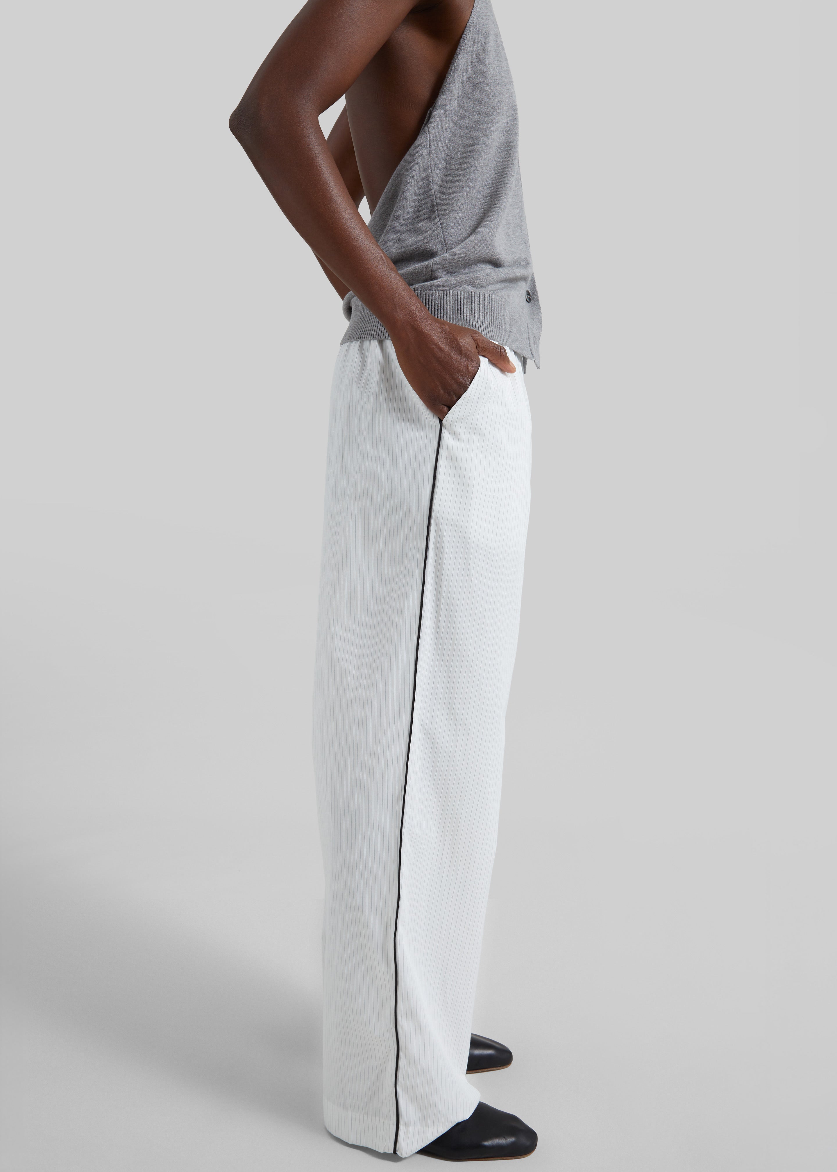 Porto Contrast Piped Pants - White/Black Stripe - 8