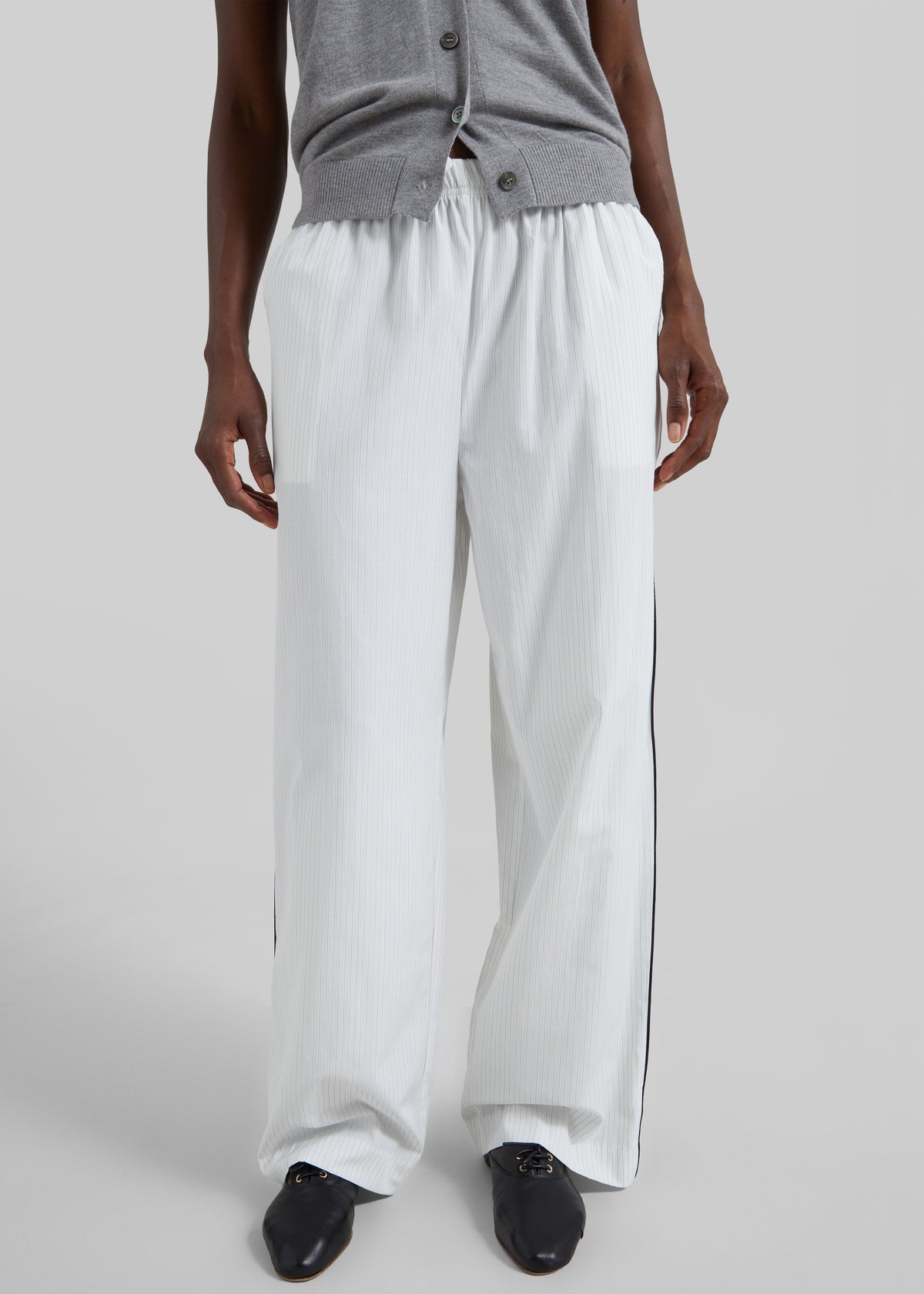 Porto Contrast Piped Pants - White/Black Stripe - 2