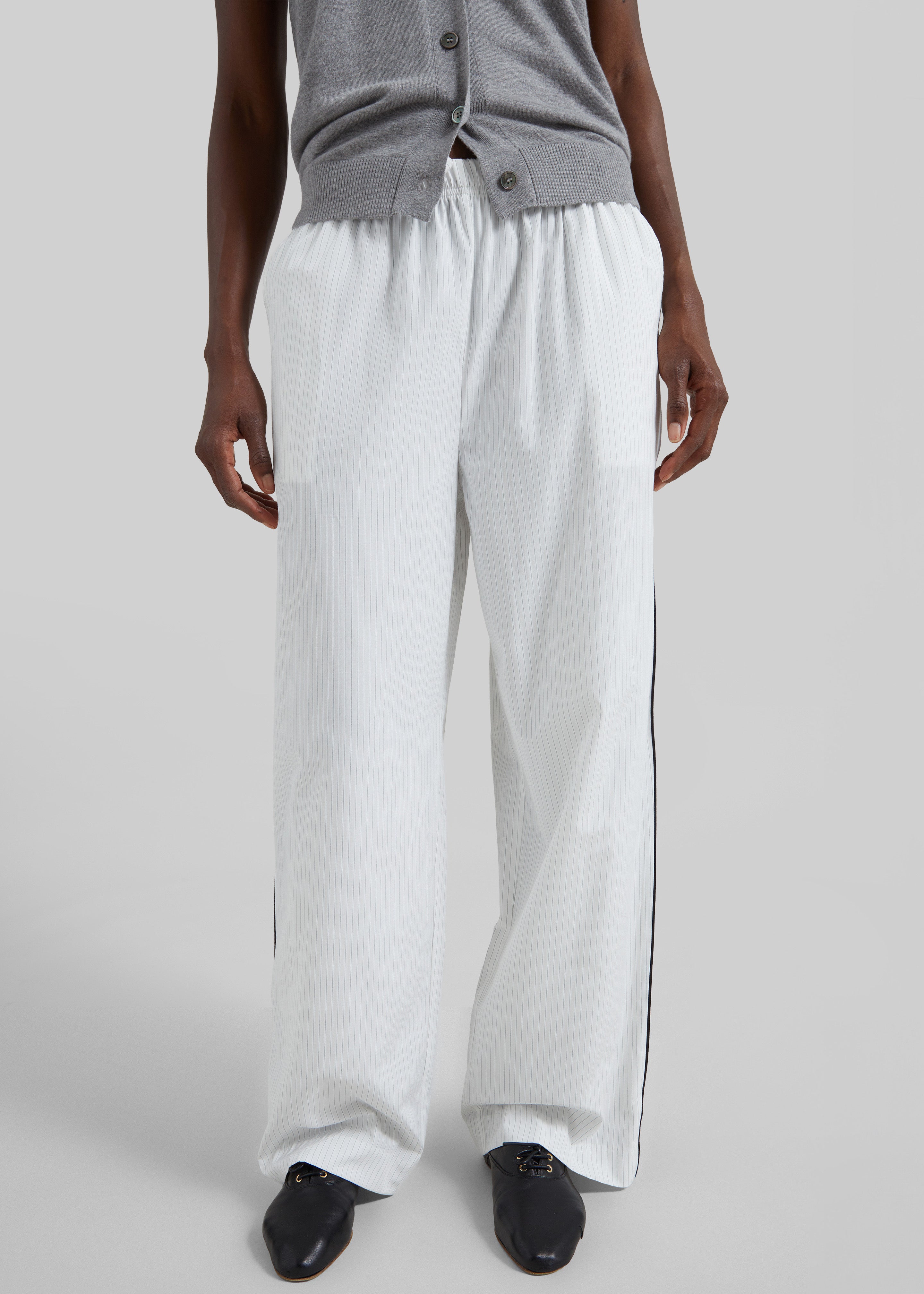 Porto Contrast Piped Pants - White/Black Stripe - 2