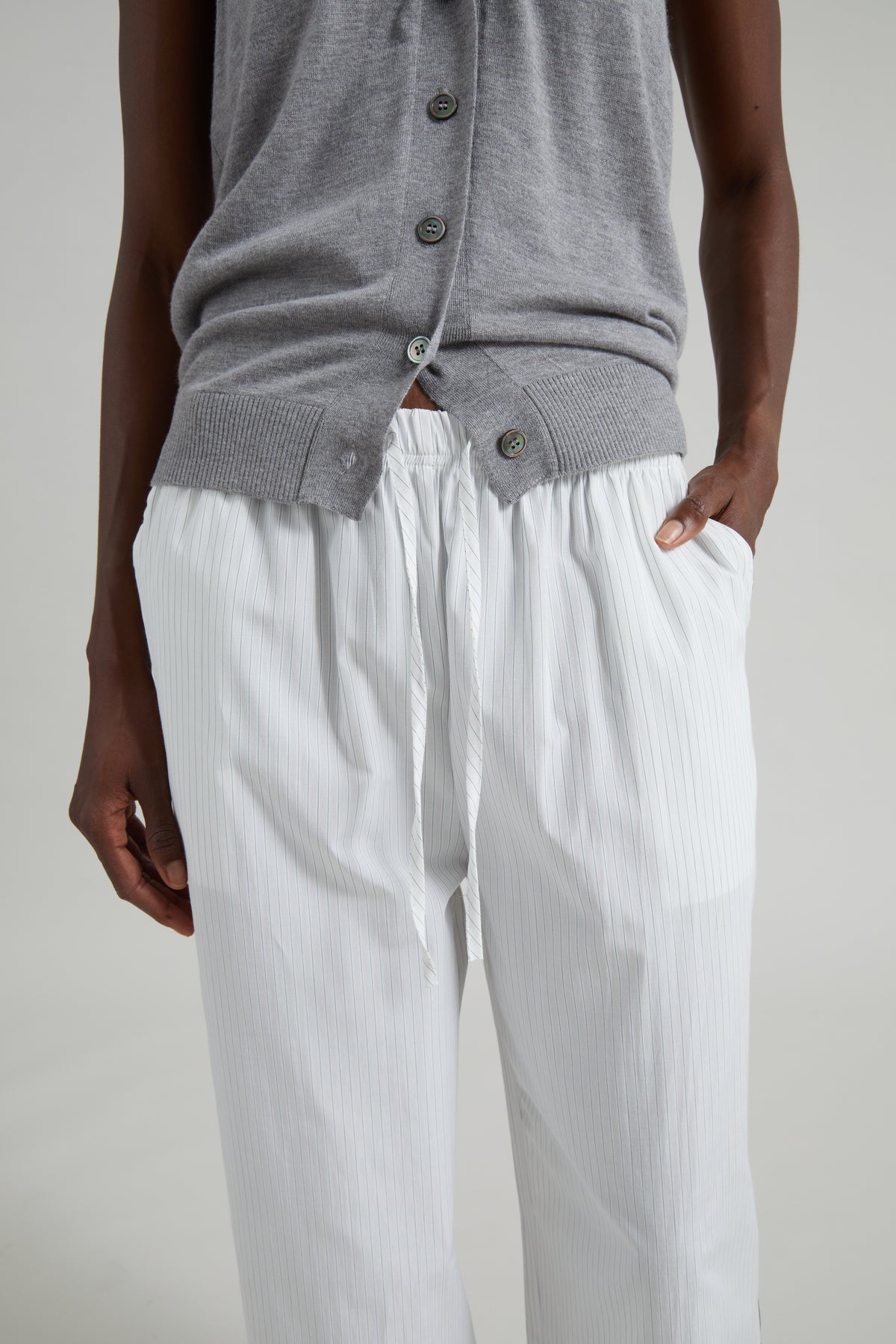 Porto Contrast Piped Pants - White/Black Stripe - 7