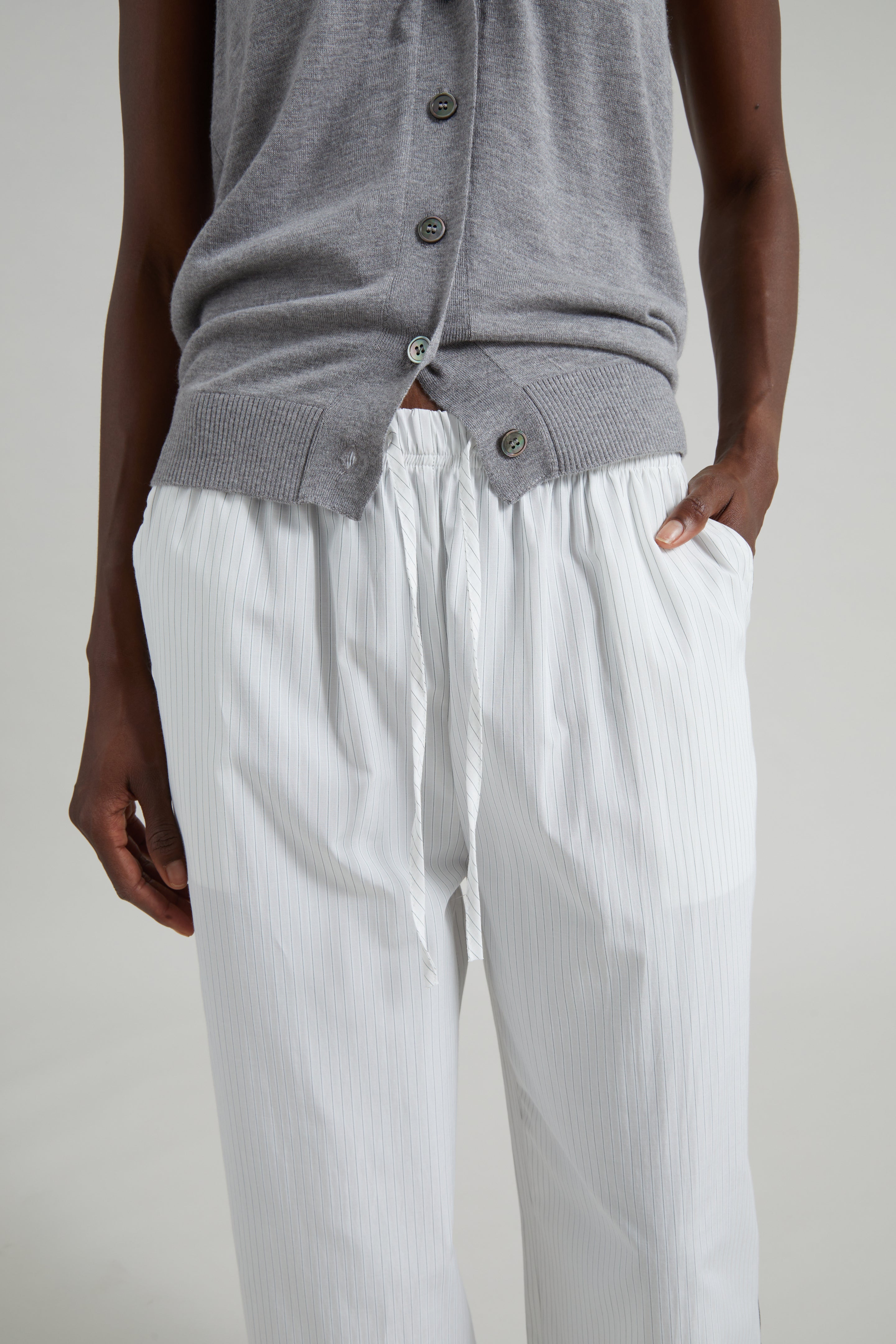 Porto Contrast Piped Pants - White/Black Stripe - 7