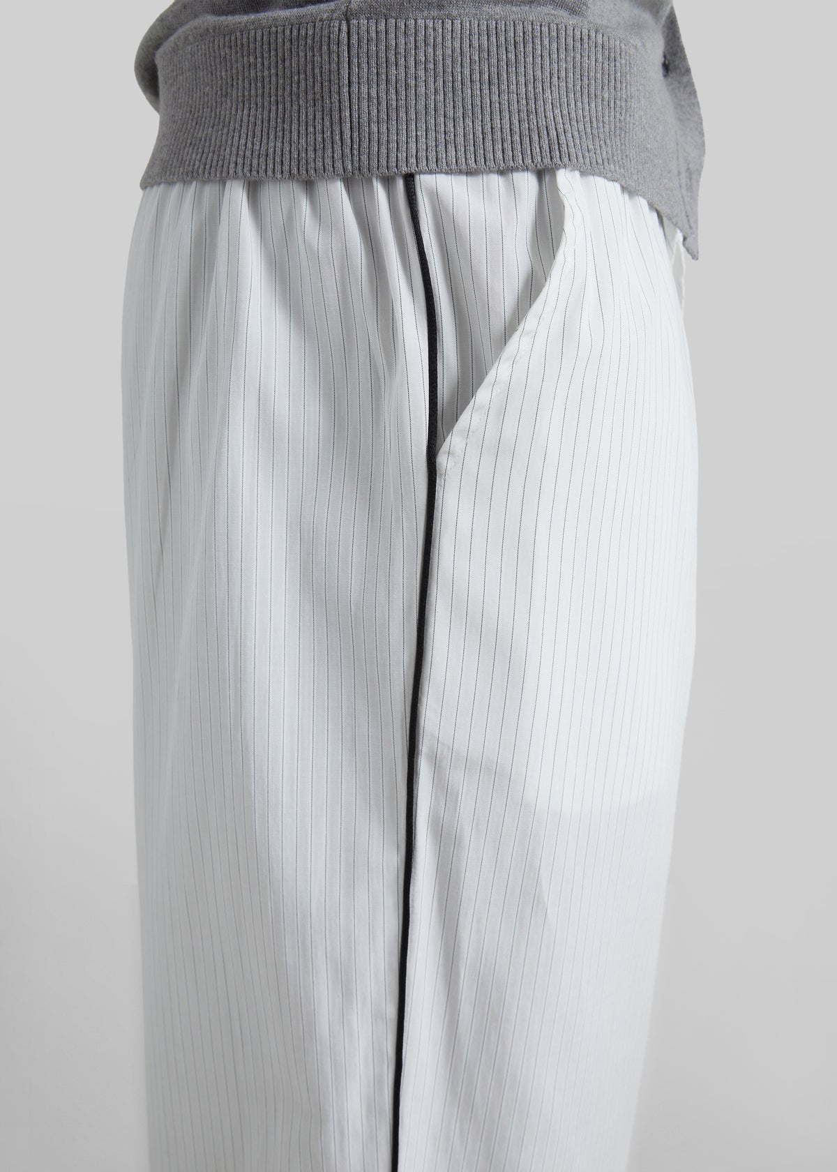 Porto Contrast Piped Pants - White/Black Stripe - 3