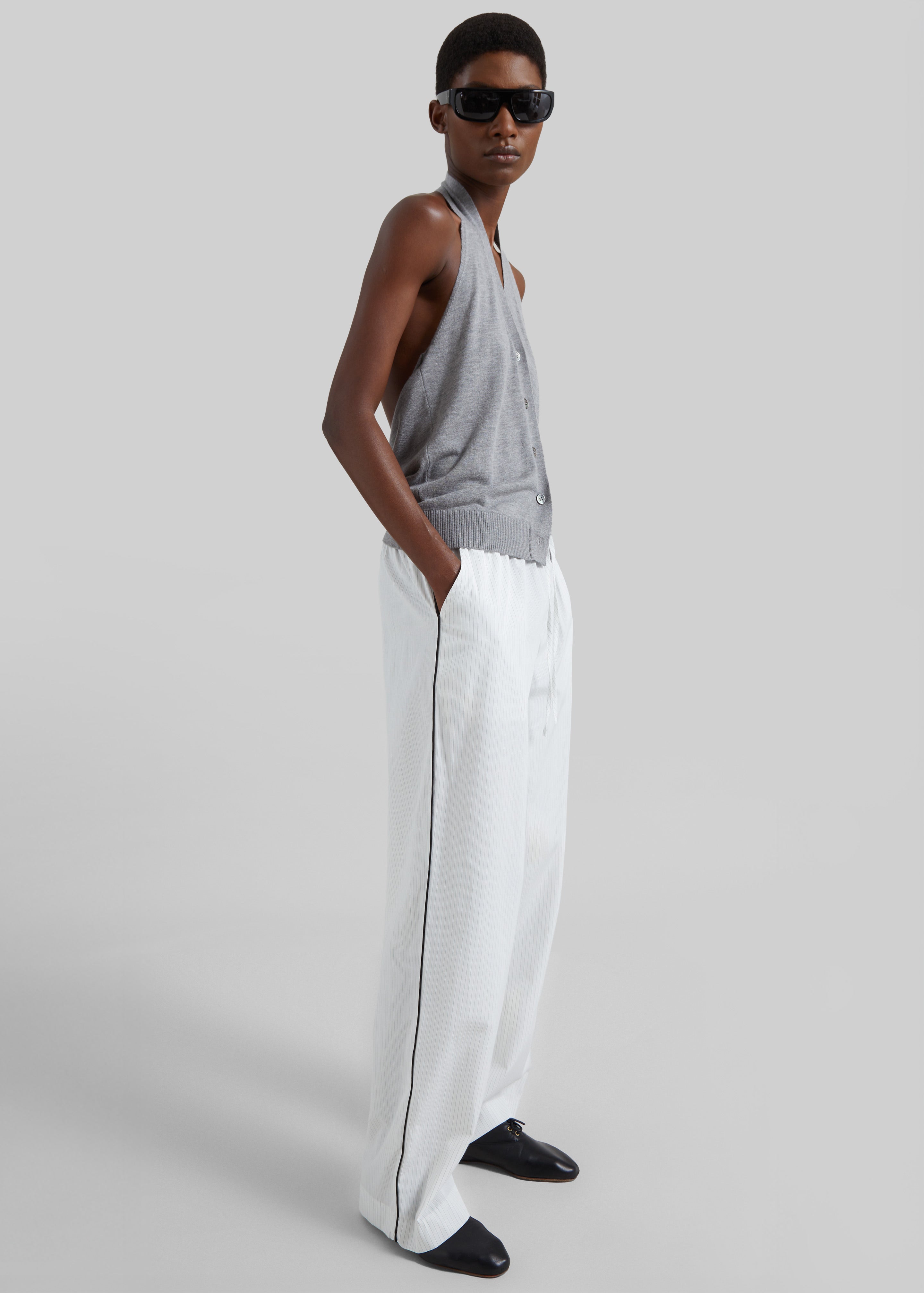 Porto Contrast Piped Pants - White/Black Stripe - 4