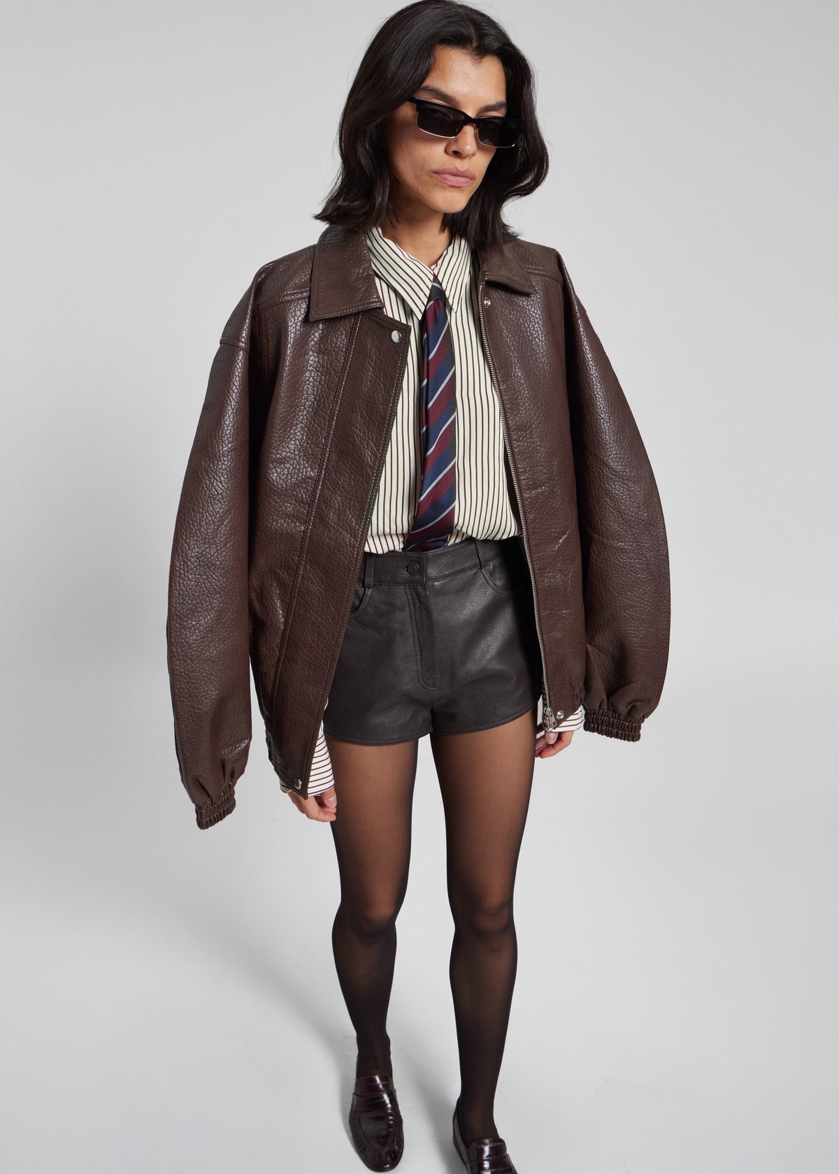 Prescott Grained Faux Leather Jacket Brown – The Frankie Shop