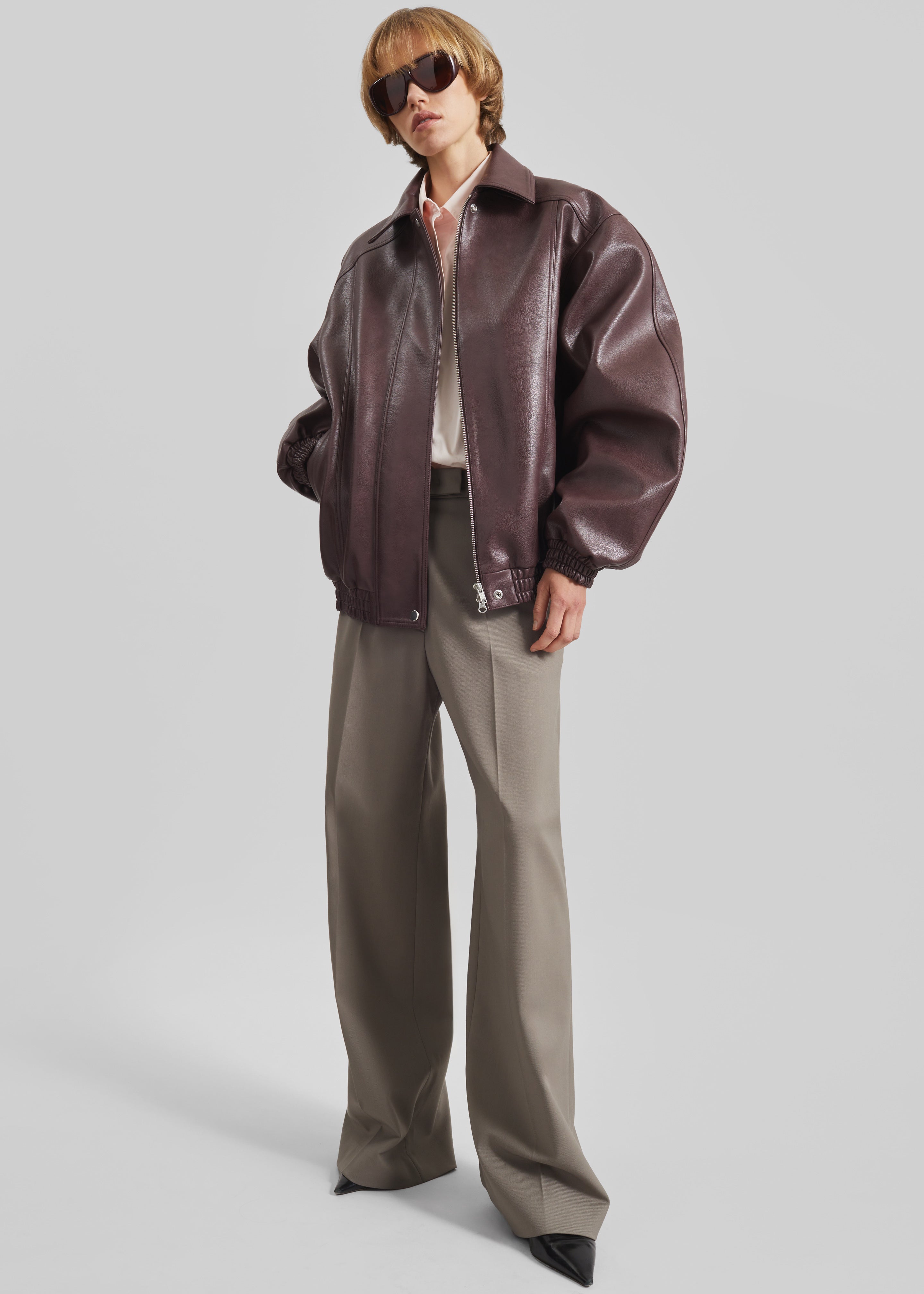 Prescott Faux Leather Jacket - Burgundy - 5