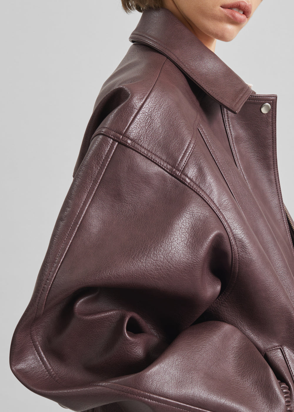 Prescott Faux Leather Jacket - Burgundy - 1