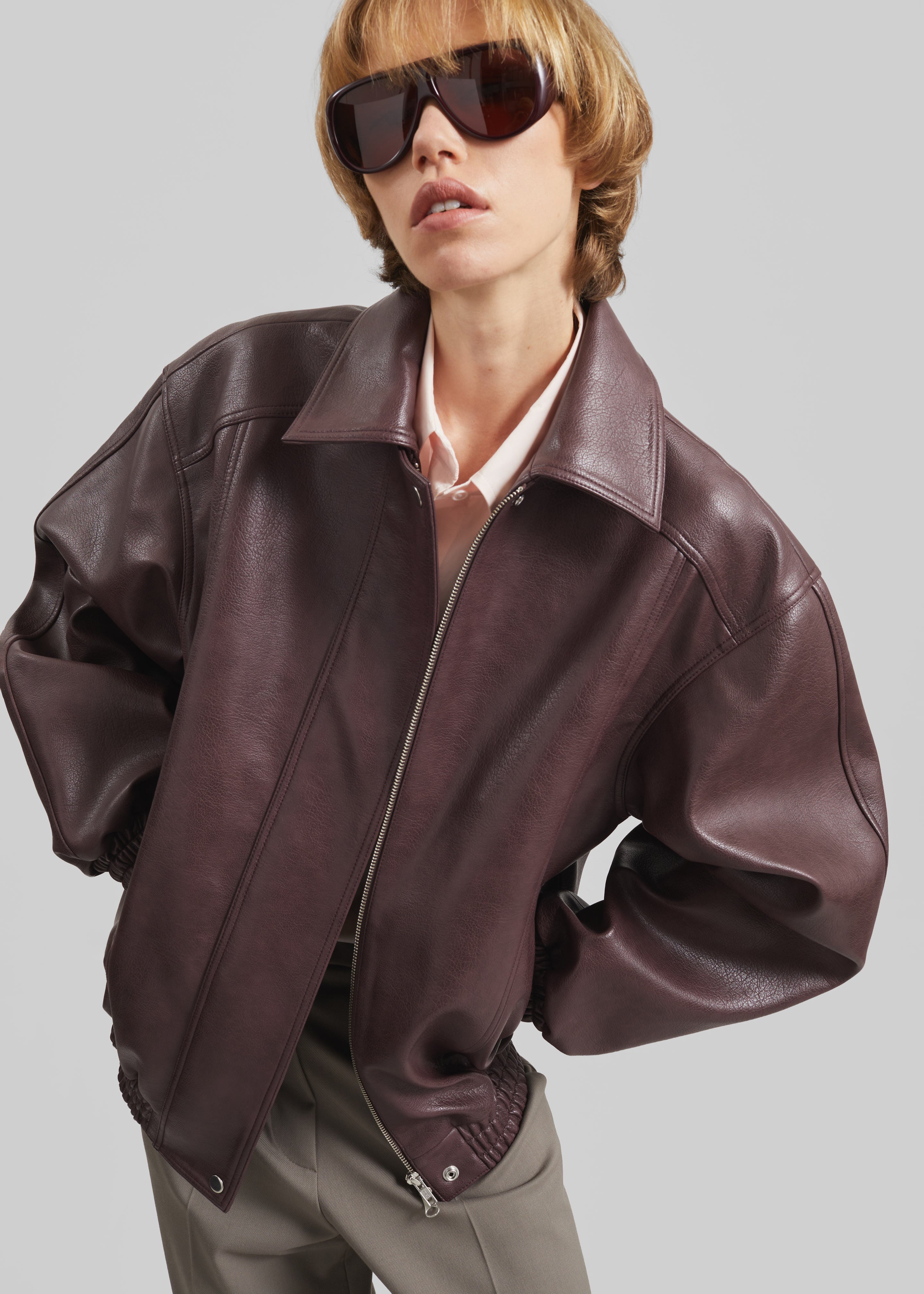 Prescott Faux Leather Jacket - Burgundy - 3