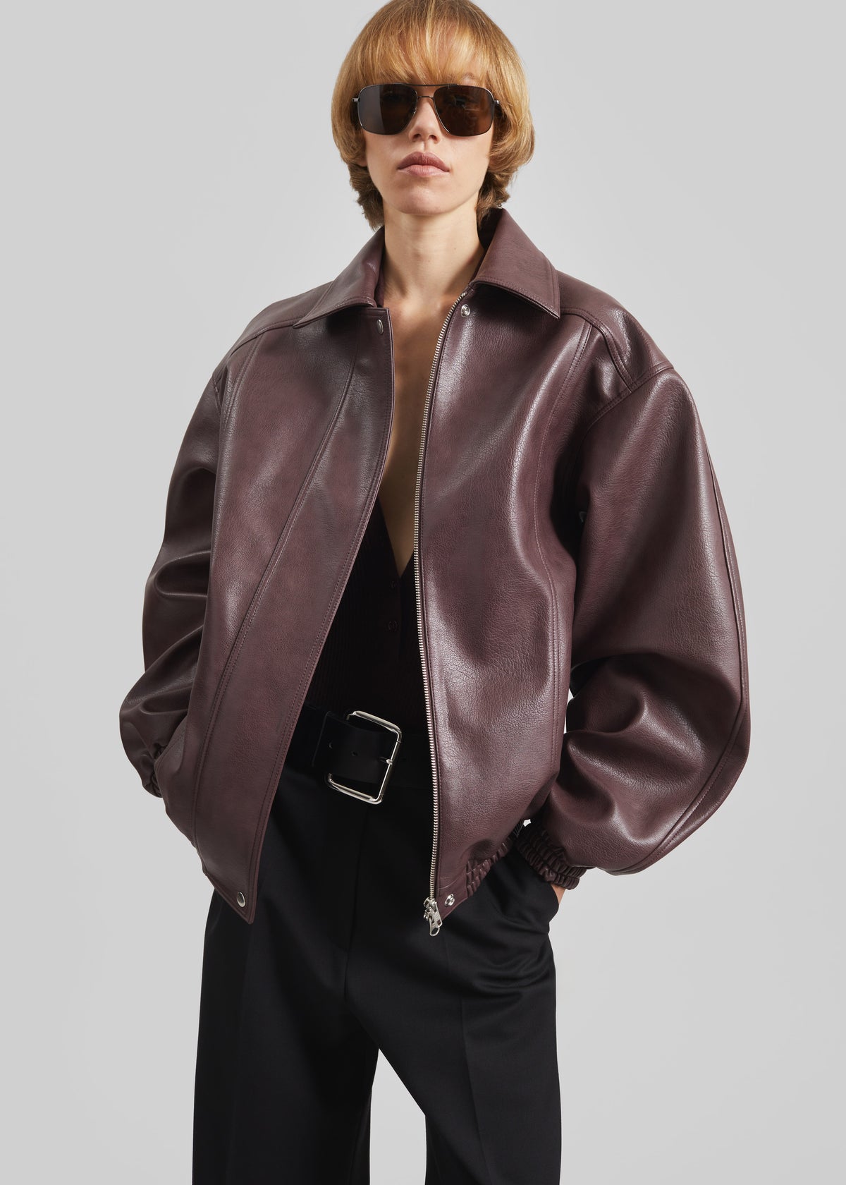 Prescott Faux Leather Jacket - Burgundy - 1