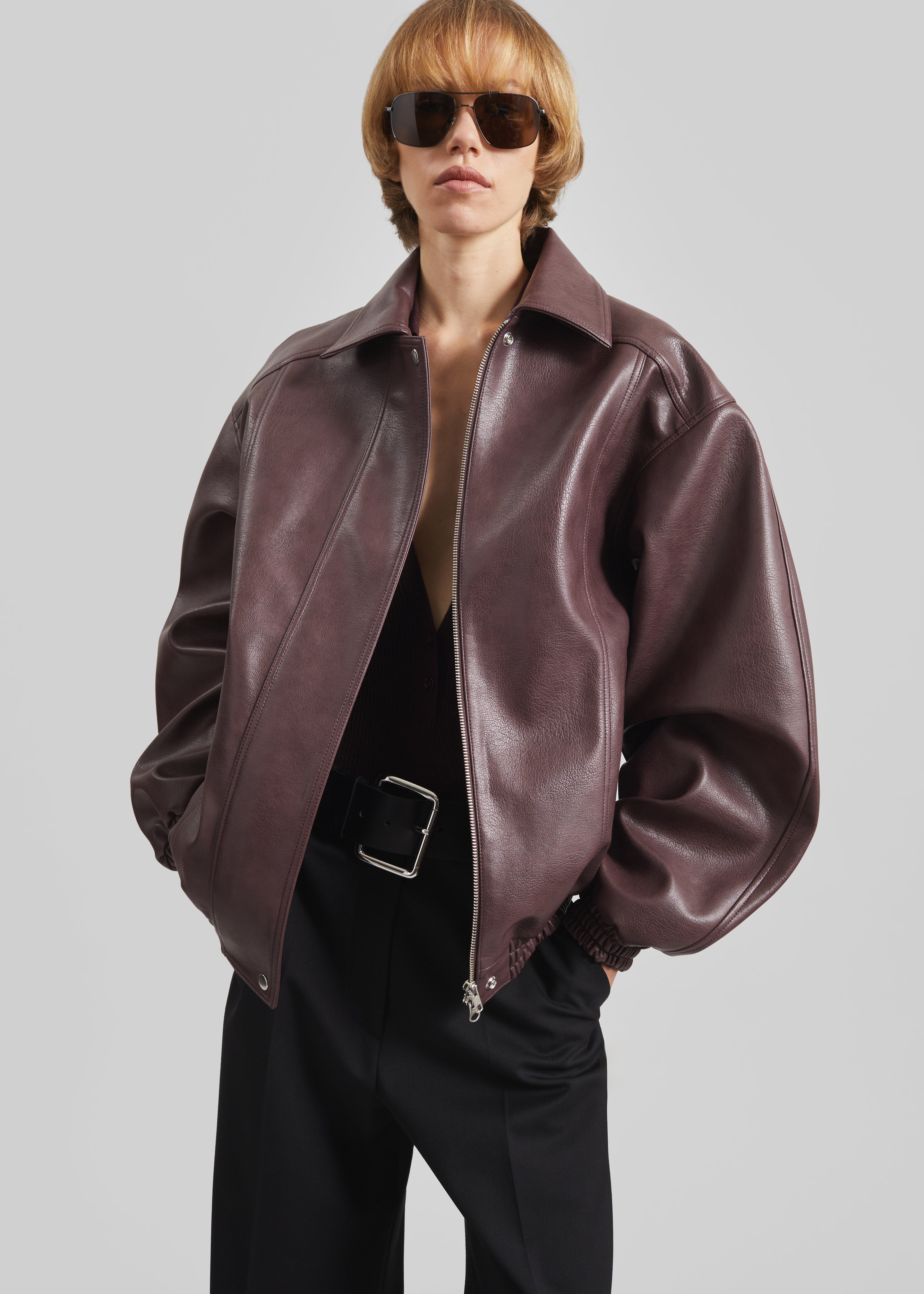 Prescott Faux Leather Jacket - Burgundy - 1