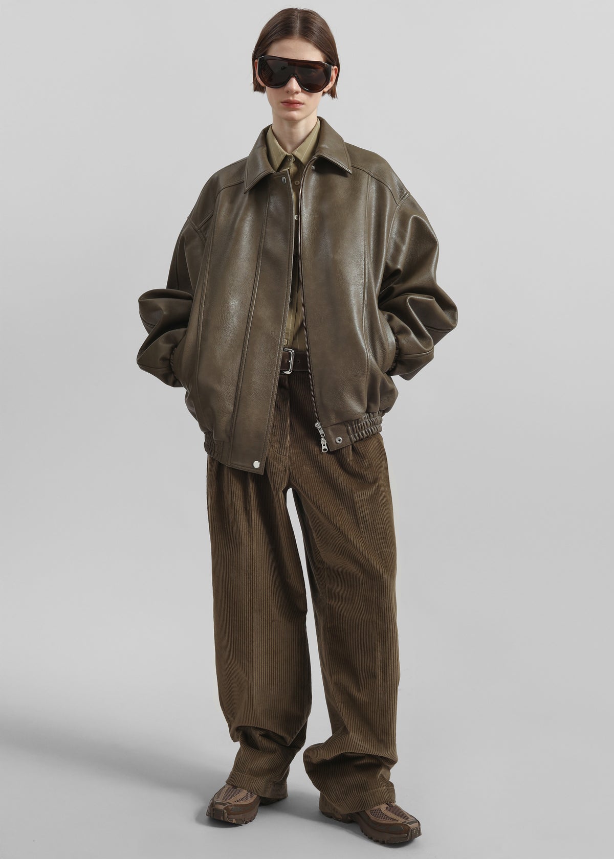 Prescott Faux Leather Jacket - Moss Green - 5