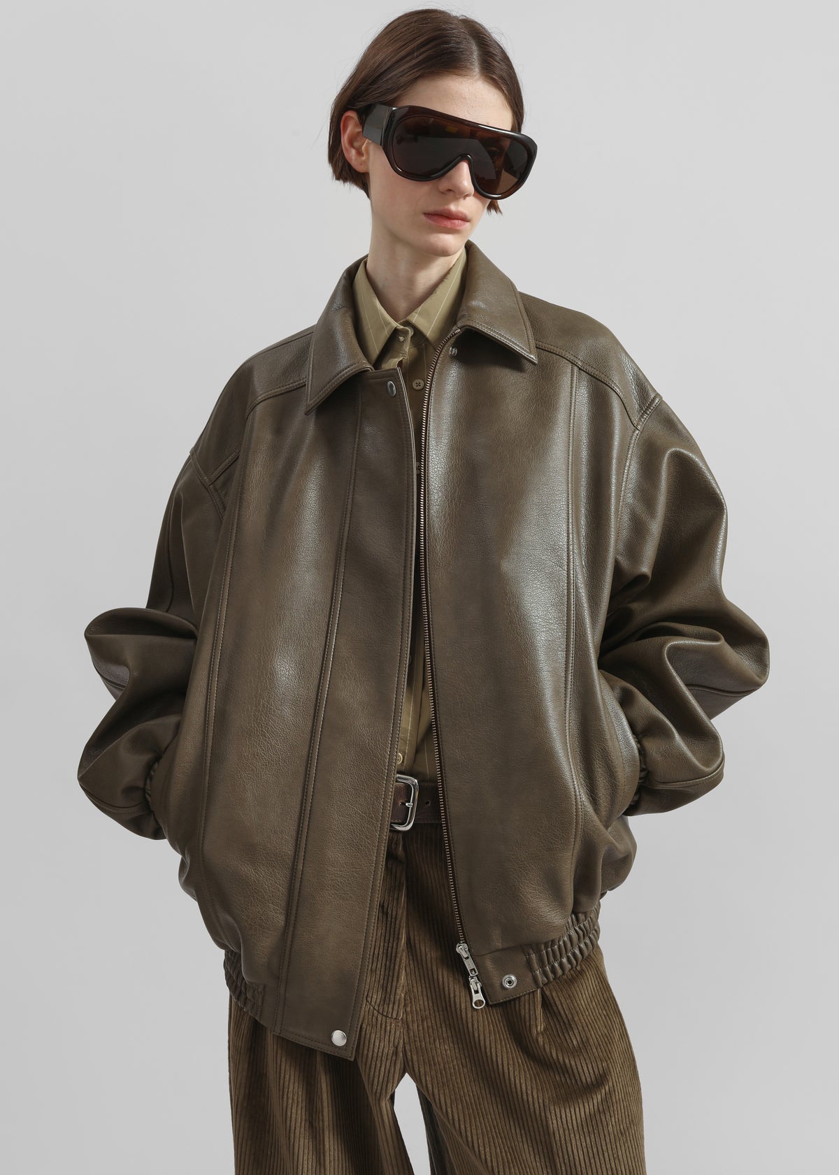 Prescott Faux Leather Jacket - Moss Green - 1