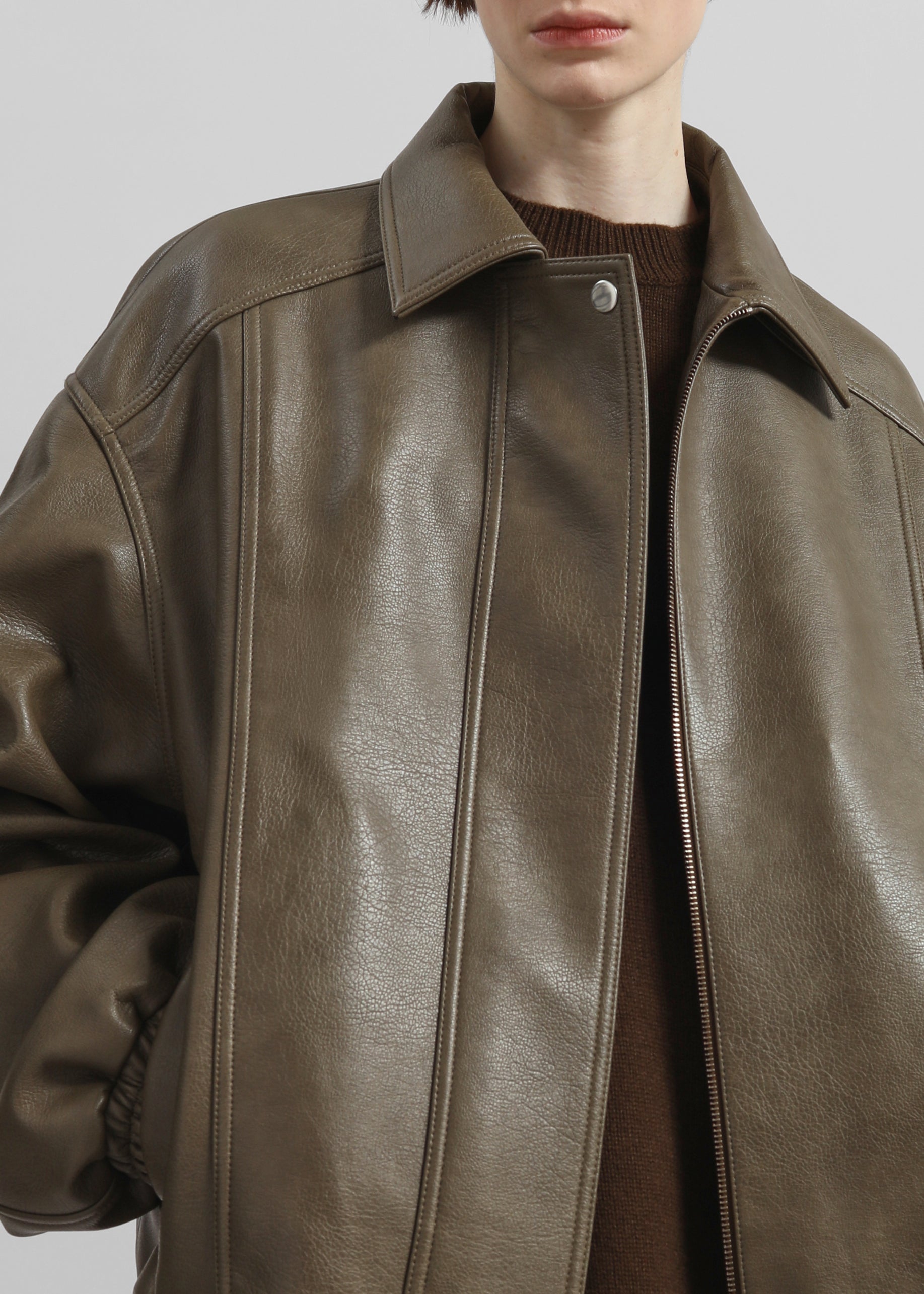 Prescott Faux Leather Jacket - Moss Green - 3