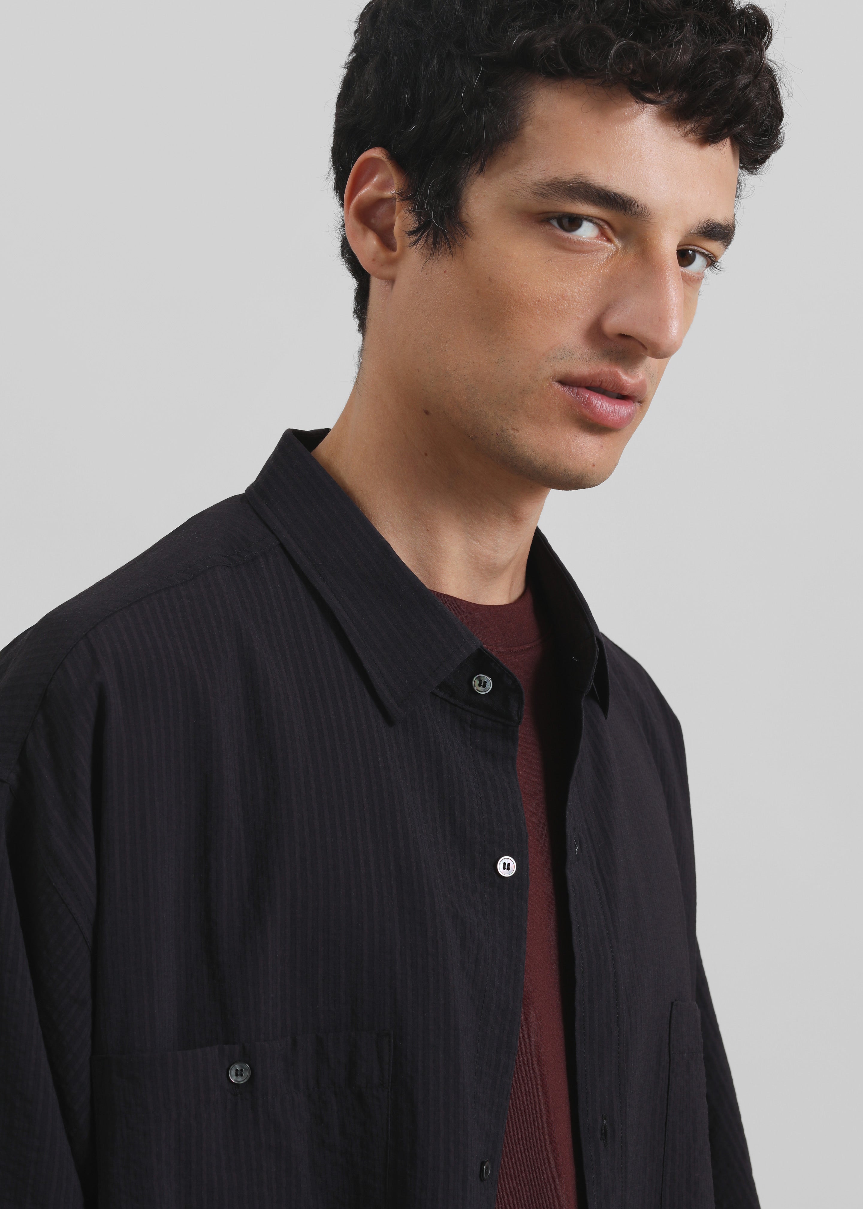 Preston Fluid Striped Shirt - Black - 3