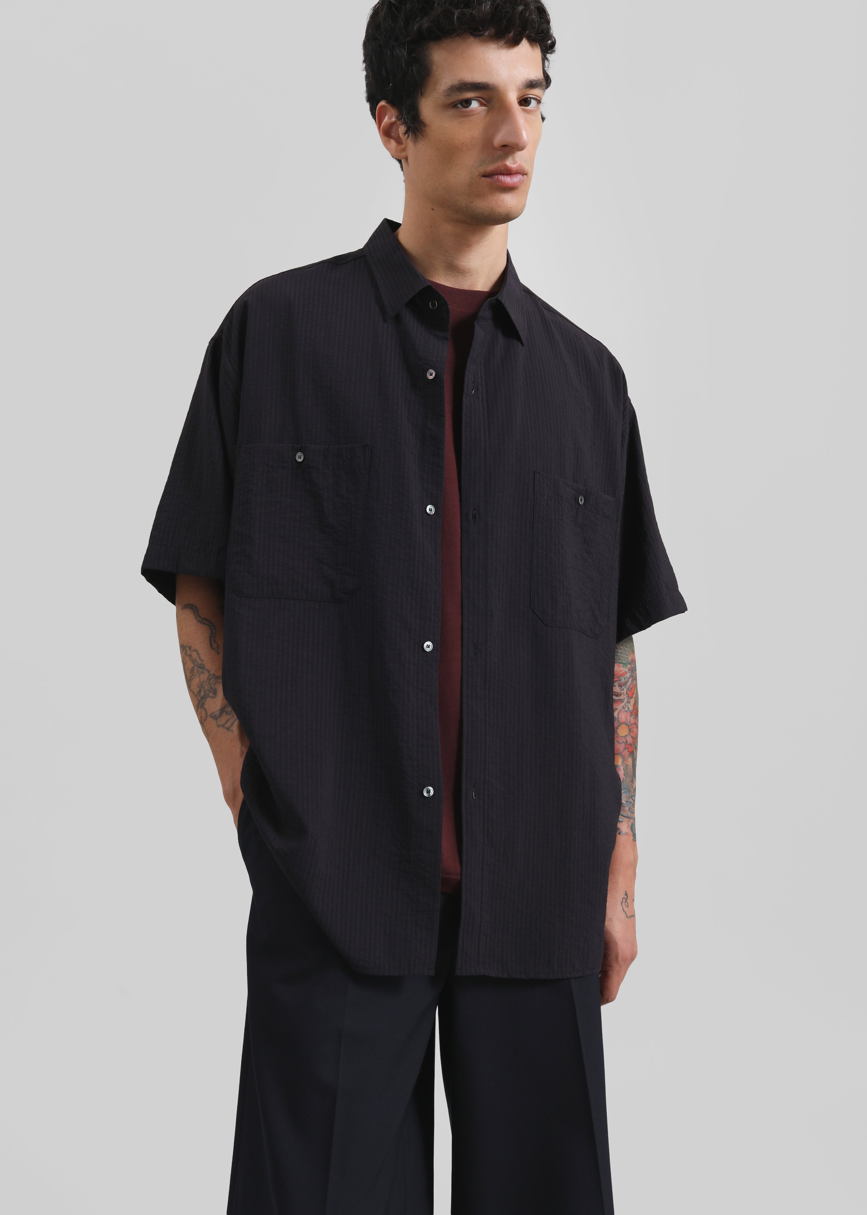 Preston Fluid Striped Shirt - Black - 2